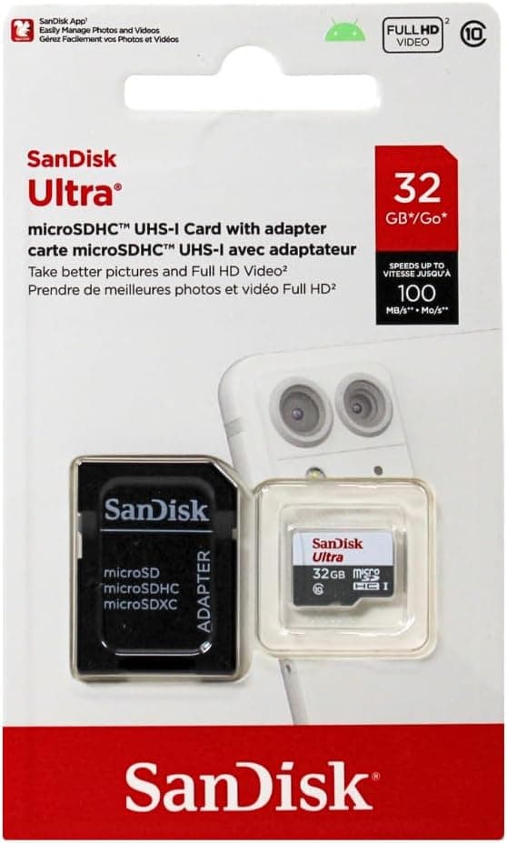 Sandisk SDSQUNS-032G-GN3MN Ultra 32GB 80MB/s UHS-I Class 10 microSDHC Card, Black