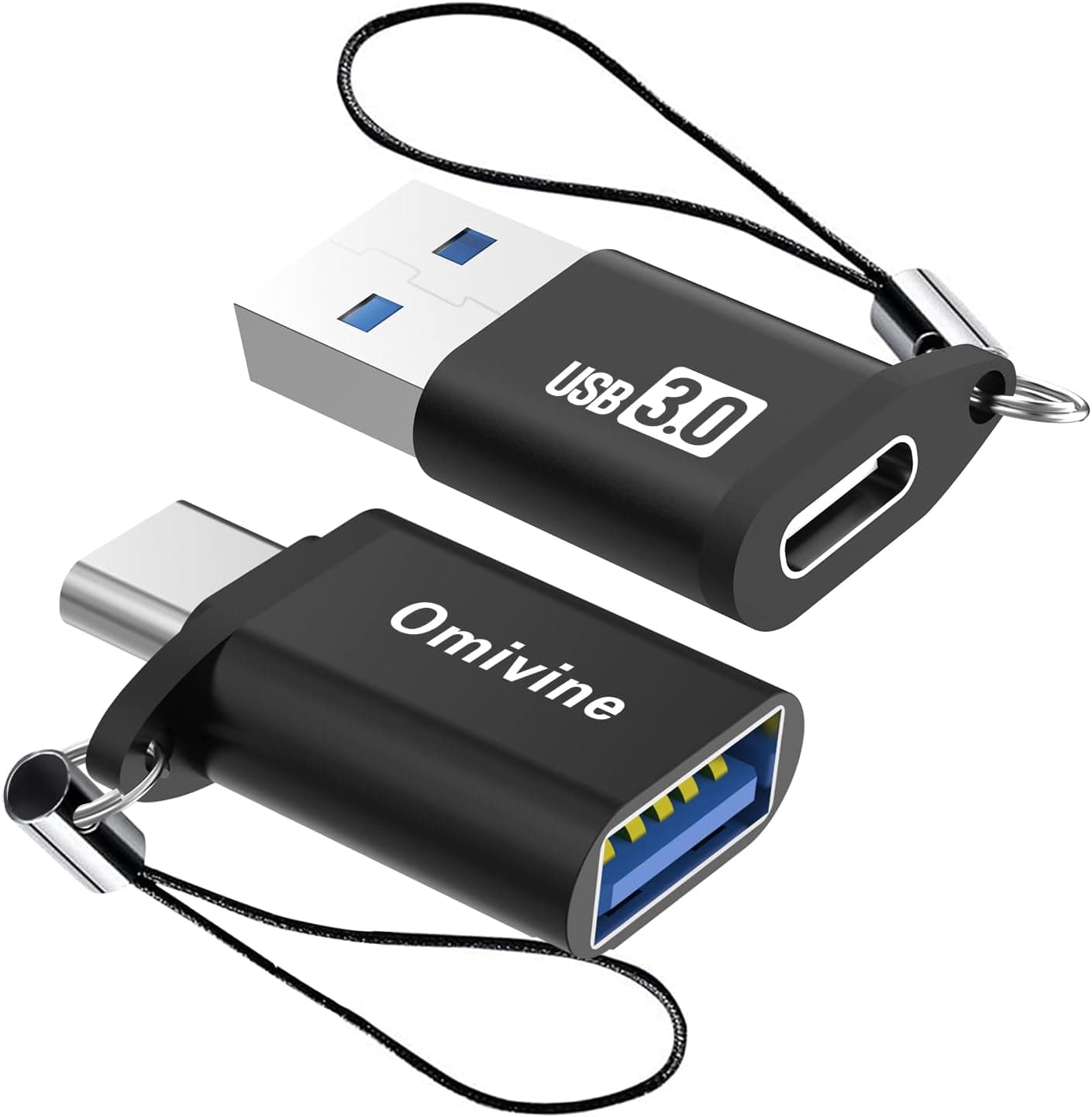 Omivine USB 3.0 auf USB C OTG Adapter, USB Typ C auf USB Adapter mit Schlüsselband (2 Stück)