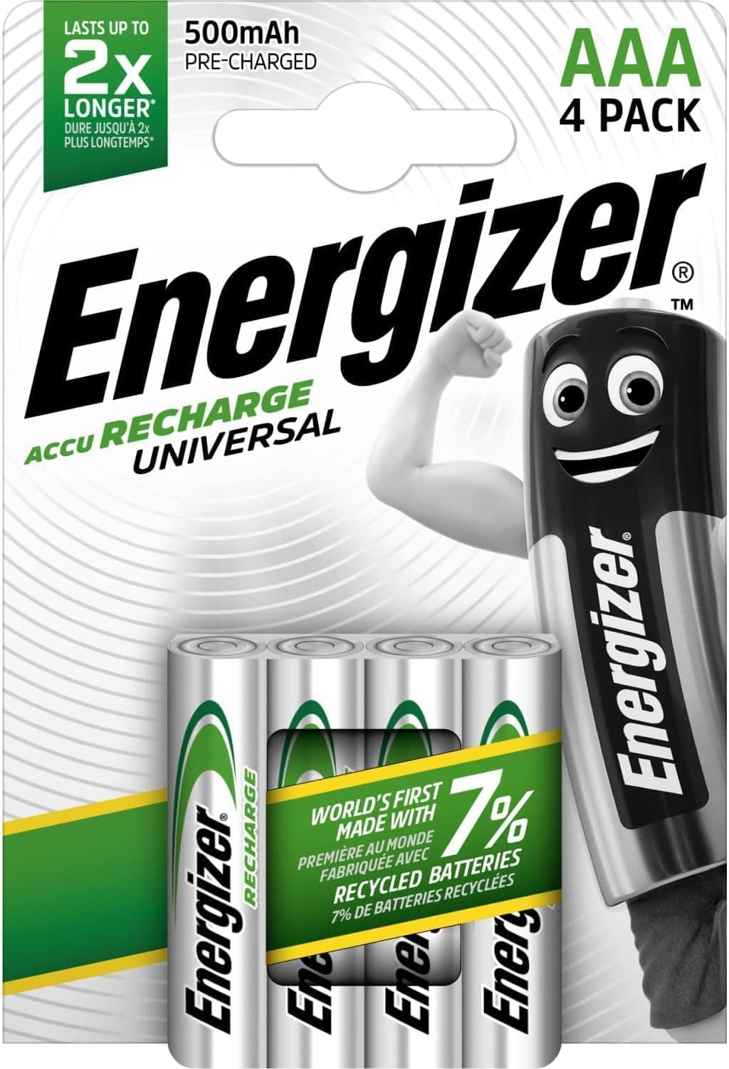 Energizer 4 piles AAA universelles rechargeables 500 mAh