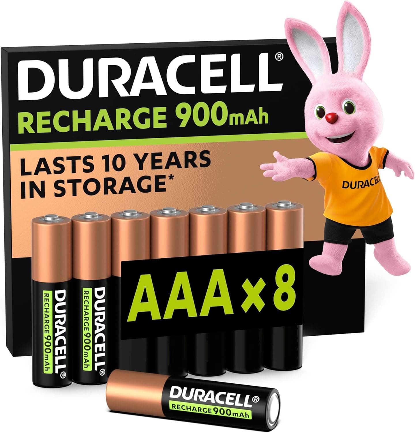 Duracell Rechargeables Piles AAA (lot de 8), 900 mAh, NiMH, pré-chargées, Longue durée, un packaging recyclable 0% plastique