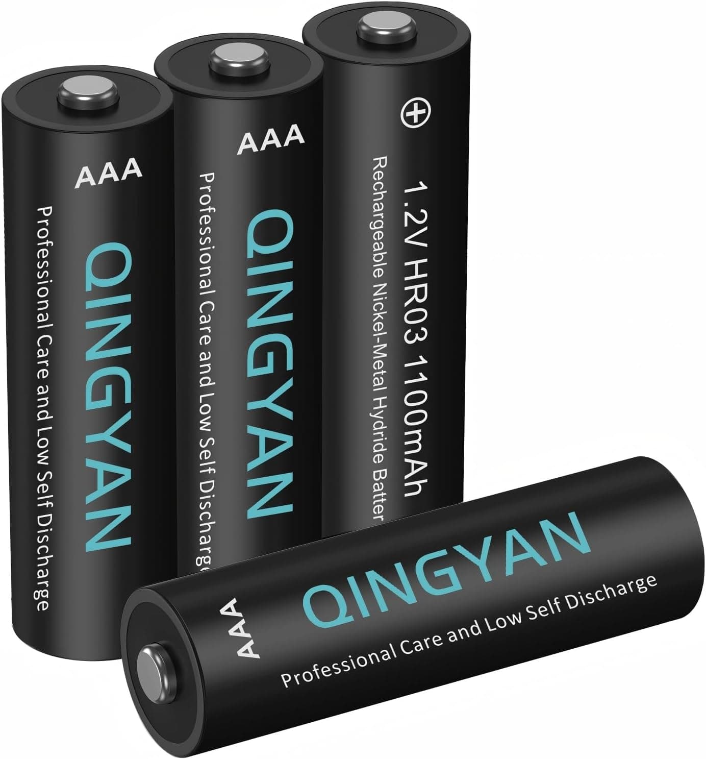QINGYAN Lot de 4 Piles Rechargeables AAA NiMH Haute capacité, 1100 mAh, 1,2 V, Rechargeables 500 Fois, préchargées