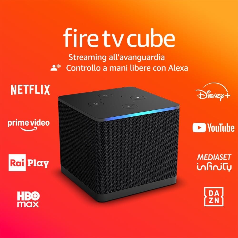 Amazon Fire TV Cube (Ultimo modello) | Lettore multimediale per lo streaming con controllo vocale tramite Alexa, Wi-Fi 6E e 4K Ultra HD