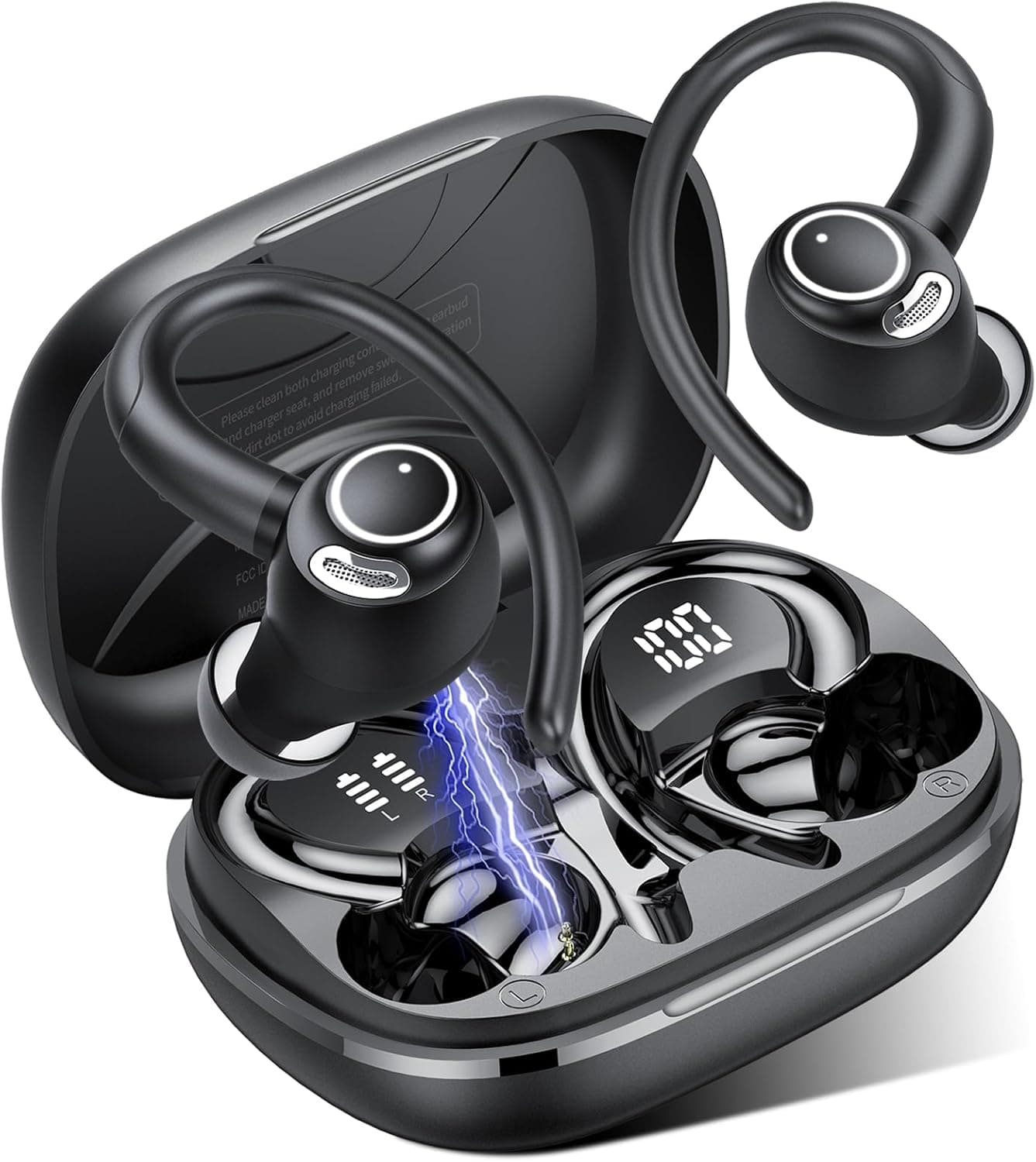 Cuffie Bluetooth Sport, Auricolari 5.4 con Mic Stereo, Cuffie Wireless con Ricarica Rapida USB-C, Cuffiette Doppio Display LED, IP7 Impermeabili Auricolare, 48H, Cuffie Senza Fili Corsa Running, Nero