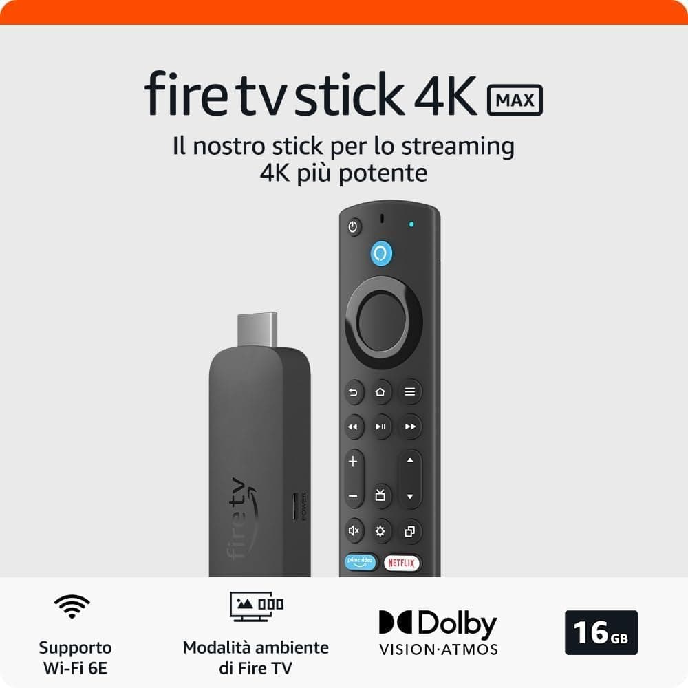 Fire TV Stick 4K Max di Amazon (Ultimo modello), Dispositivo per lo streaming con supporto per Wi-Fi 6E e modalità ambiente
