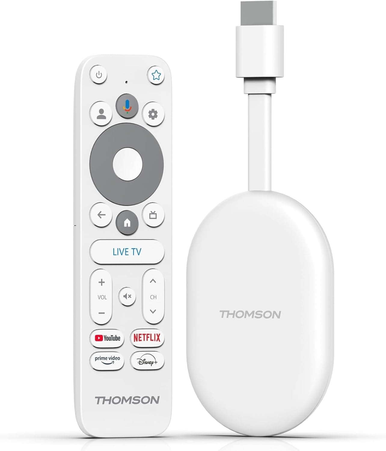 THOMSON Go Cast 150, Google TV, 4K UHD, Dongle per lo Streaming, Controllo Vocale, Google Cast, Dolby Atmos, Dolby Digital Plus, Wi-Fi, Alimentatore Multispina, 2 GB RAM, 8 GB Memoria