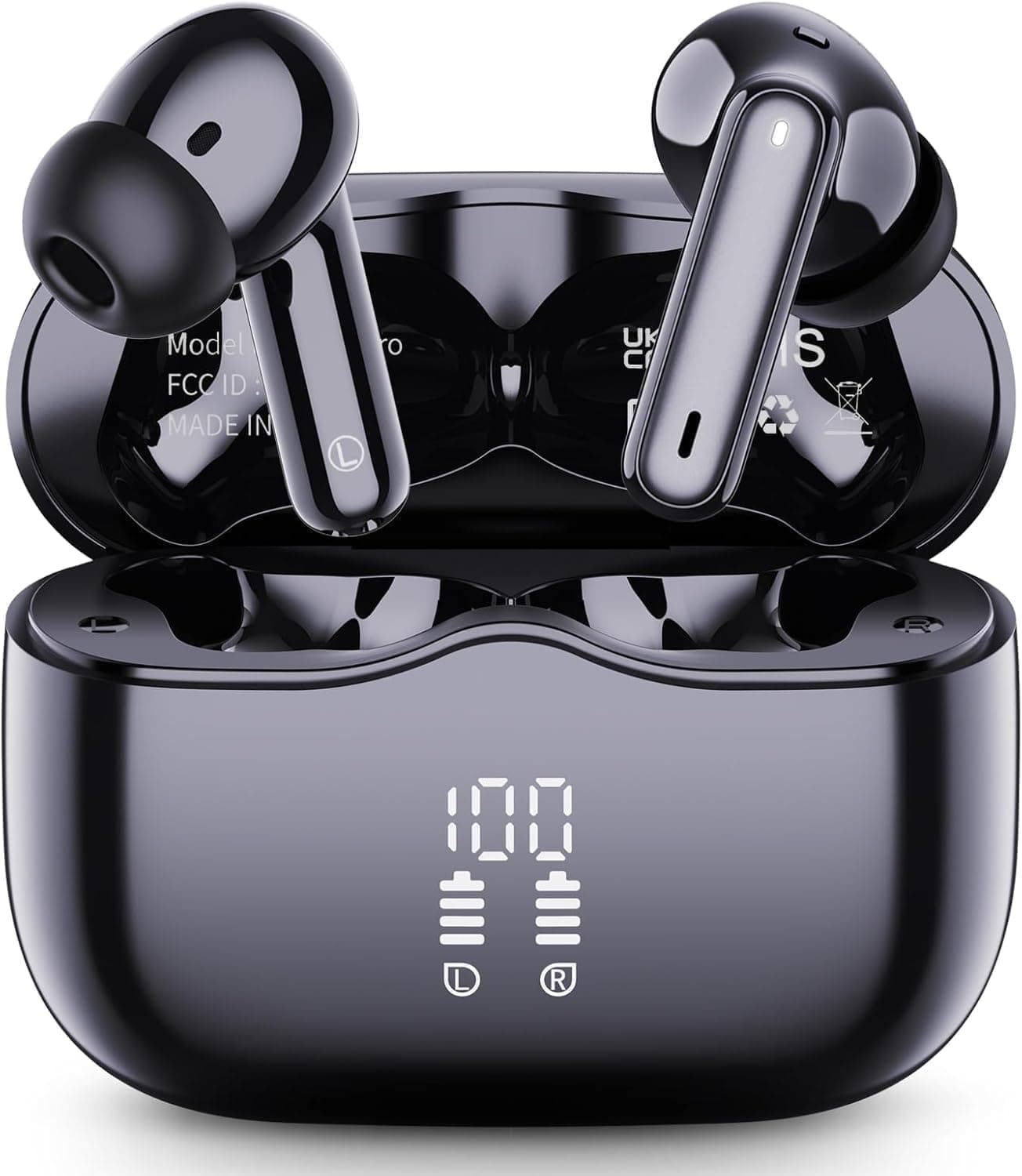 Cuffie Bluetooth 5.4 In Ear, Auricolari Bluetooth 3D Bass Stereo con 4 Mics ENC Cancellazione Rumore, 40 Ore Cuffie Wireless LED Display USB-C, IP7 Impermeabili Cuffiette Senza Fili per iOS Android