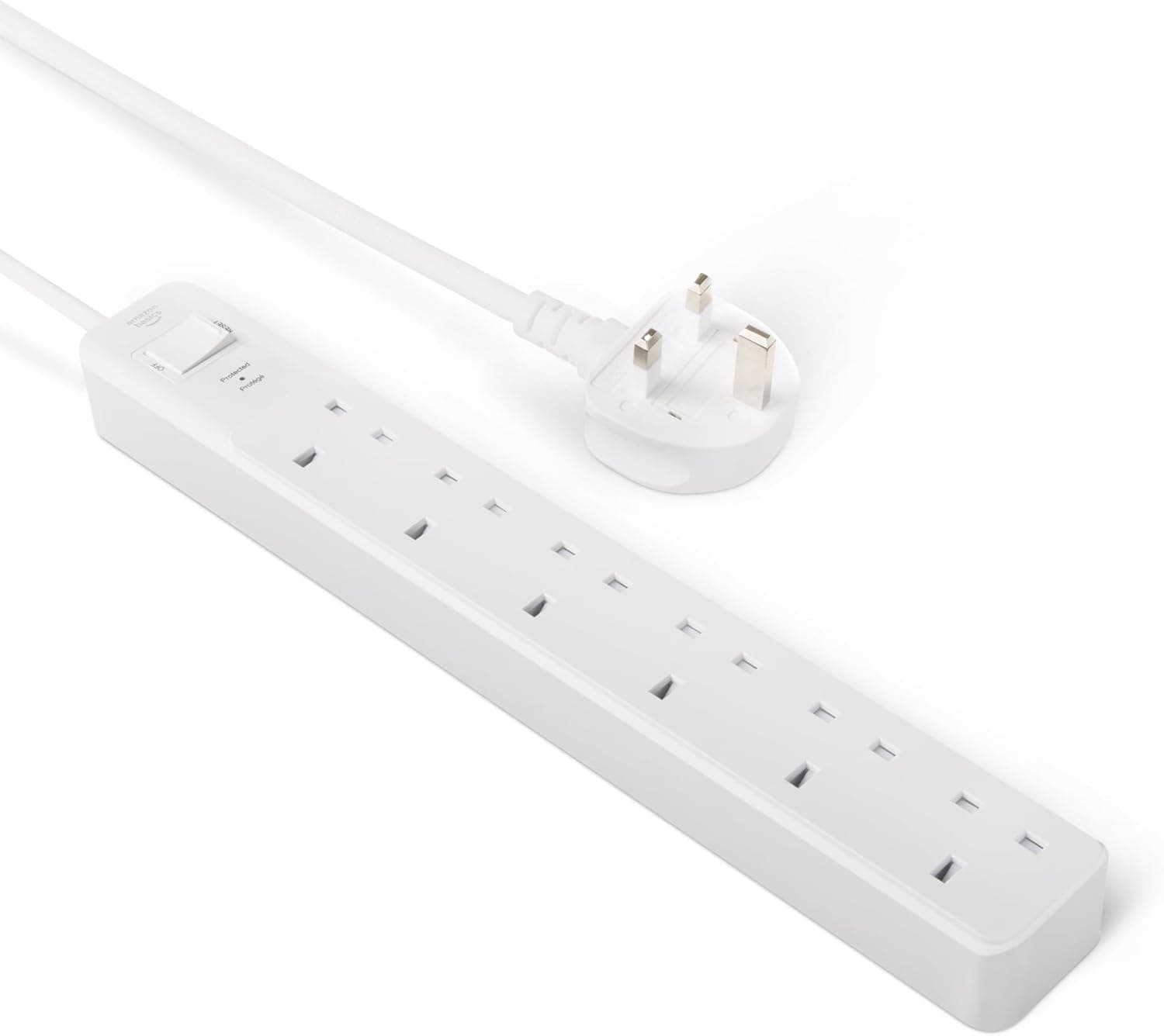 Amazon Basics Surge Protector Power Strip, 6-Outlet, 600 Joule, 0.61-m Cable, White