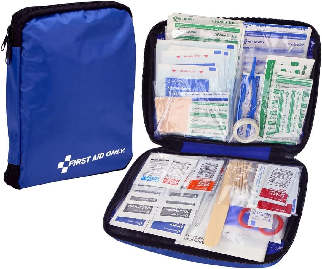 First Aid Only 298 Piece All-Purpose Emergency First Aid Kit for Home, Office, Car, Apartment, Dorm, and Camping, Travel-Friendly Compact Pouch Fits in Backpacks, Suitcases, Cabinets, and Drawers