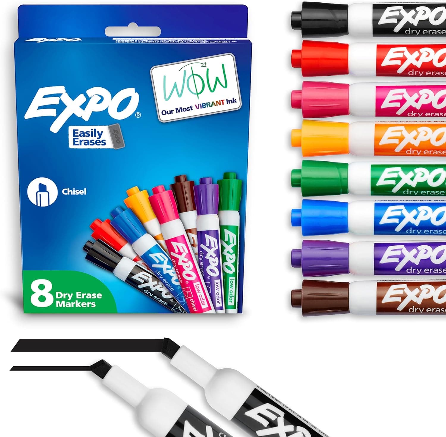 EXPO Low Odor Dry Erase Markers Chisel Tip Assorted Colors 8 Count