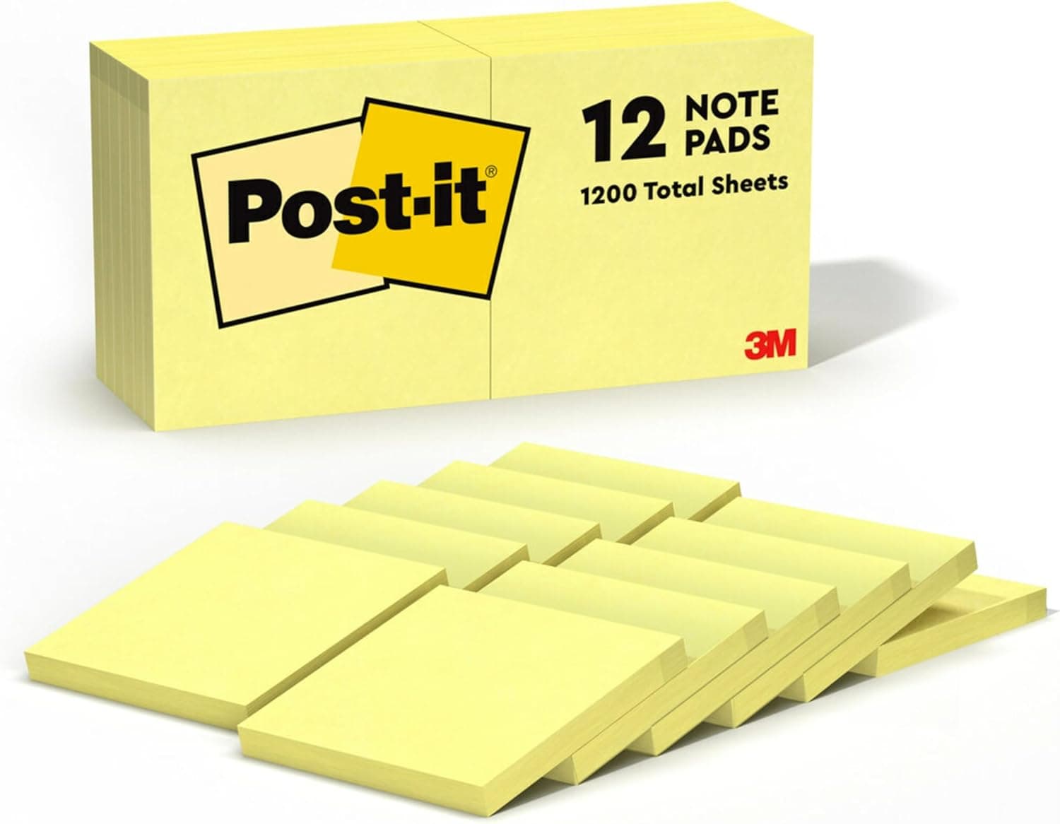 Post-it Notes 3x3 in, 12 Pads, America's #1 Favorite Sticky Notes, Canary Yellow, Clean Removal, Recyclable (654)