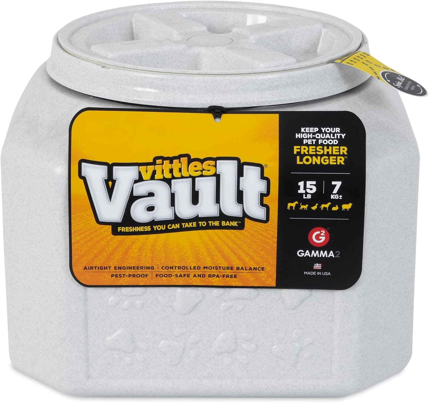 Gamma2 Vittles Vault Dog Food Storage Container with Airtight Lid, holds up to 10-15 Pounds of Dry Pet Food, Cat Kibble and Bird Feed, BPA Free, Made in USA