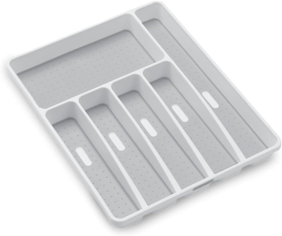 madesmart Classic Large Silverware Tray - White |CLASSIC COLLECTION | 6-Compartments| Kitchen Drawer Organizer | Soft-Grip Lining and Non-Slip Rubber Feet | BPA-Free