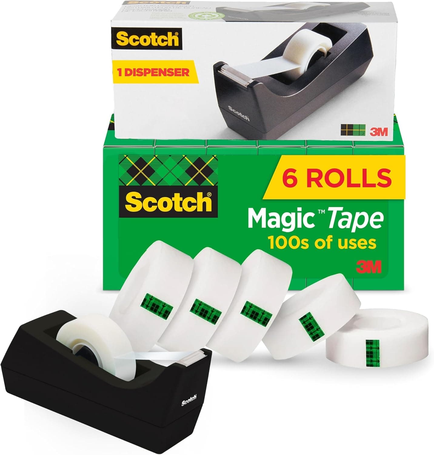 Scotch Magic Tape, Invisible, Holiday Supplies and Gift Wrap Tape, 6 Rolls with Dispenser, 3/4 x 1000 Inches