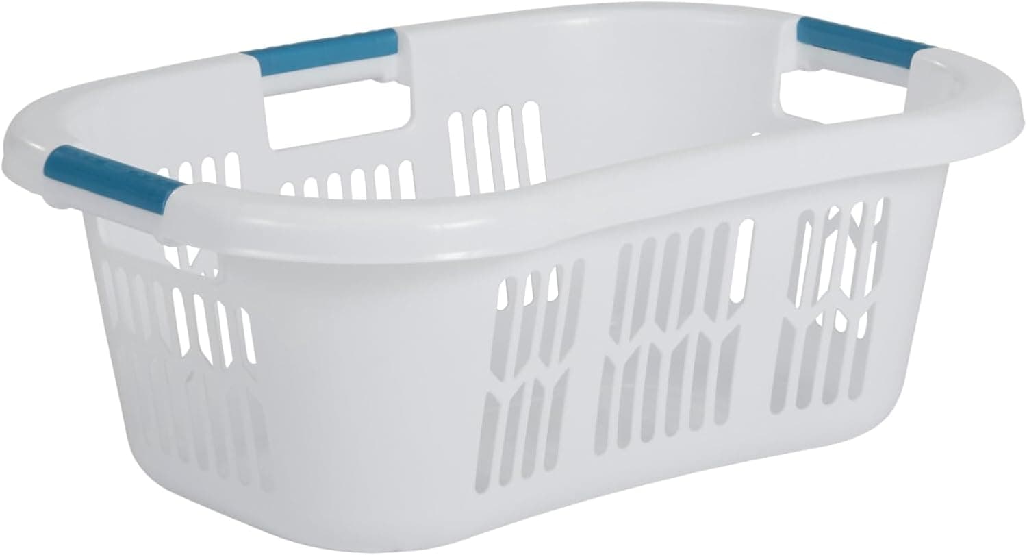 Rubbermaid Large Hip-Hugger Laundry Basket/Hamper, 1.5-Bushel, White, Stackable Storage Bin/Organizer for Bathroom/Bedroom/Dorm/Home