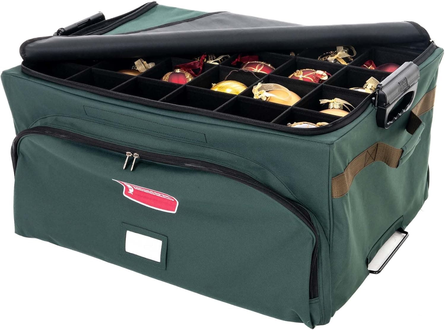 TreeKeeper (Green Christmas Ornament Storage Box with Dividers) - Deluxe Ornament Keeper - Holds 72 Ornaments up to 4 Inches in Diameter | 3 Removable Trays with Separators | Acid-Free Fabric Lining