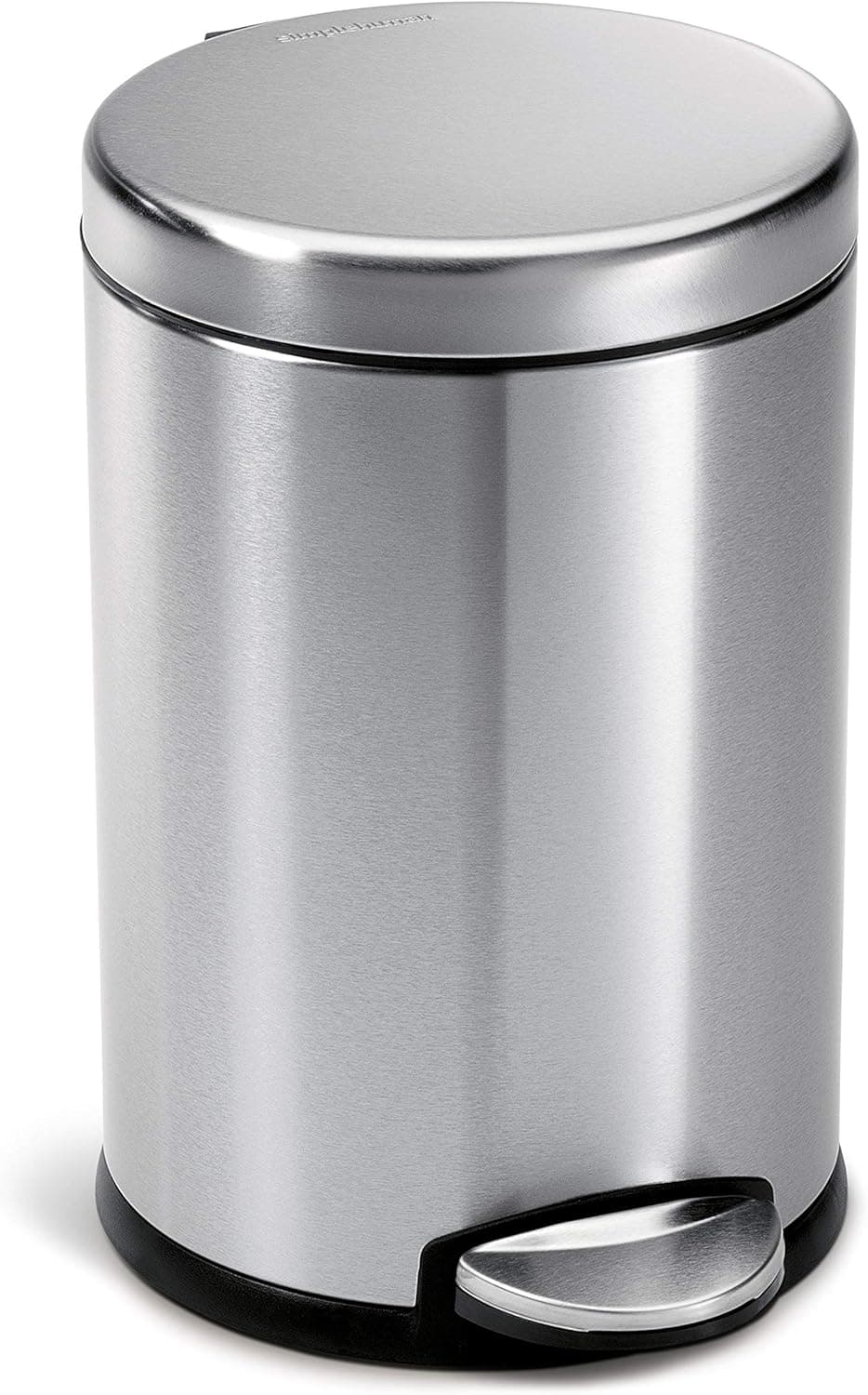 simplehuman 4.5 Liter / 1.2 Gallon Round Bathroom Step Trash Can, Brushed Stainless Steel
