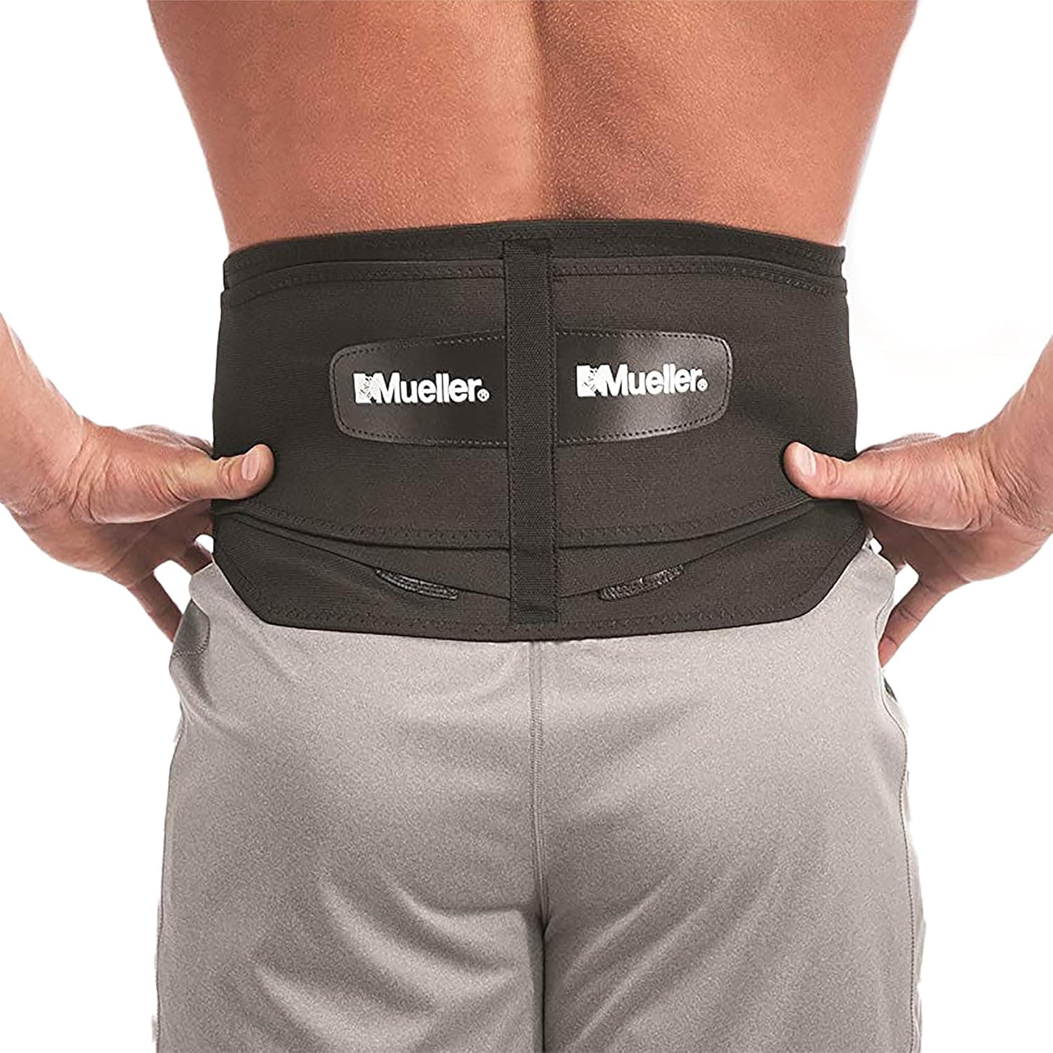 MUELLER Sports Medicine Lumbar Back Brace with Removable Pad, Ideal for Upper and Lower Back Pain, Relief & Support for Men and Women, Strains, Sciatica, Scoliosis, Black, Regular Size
