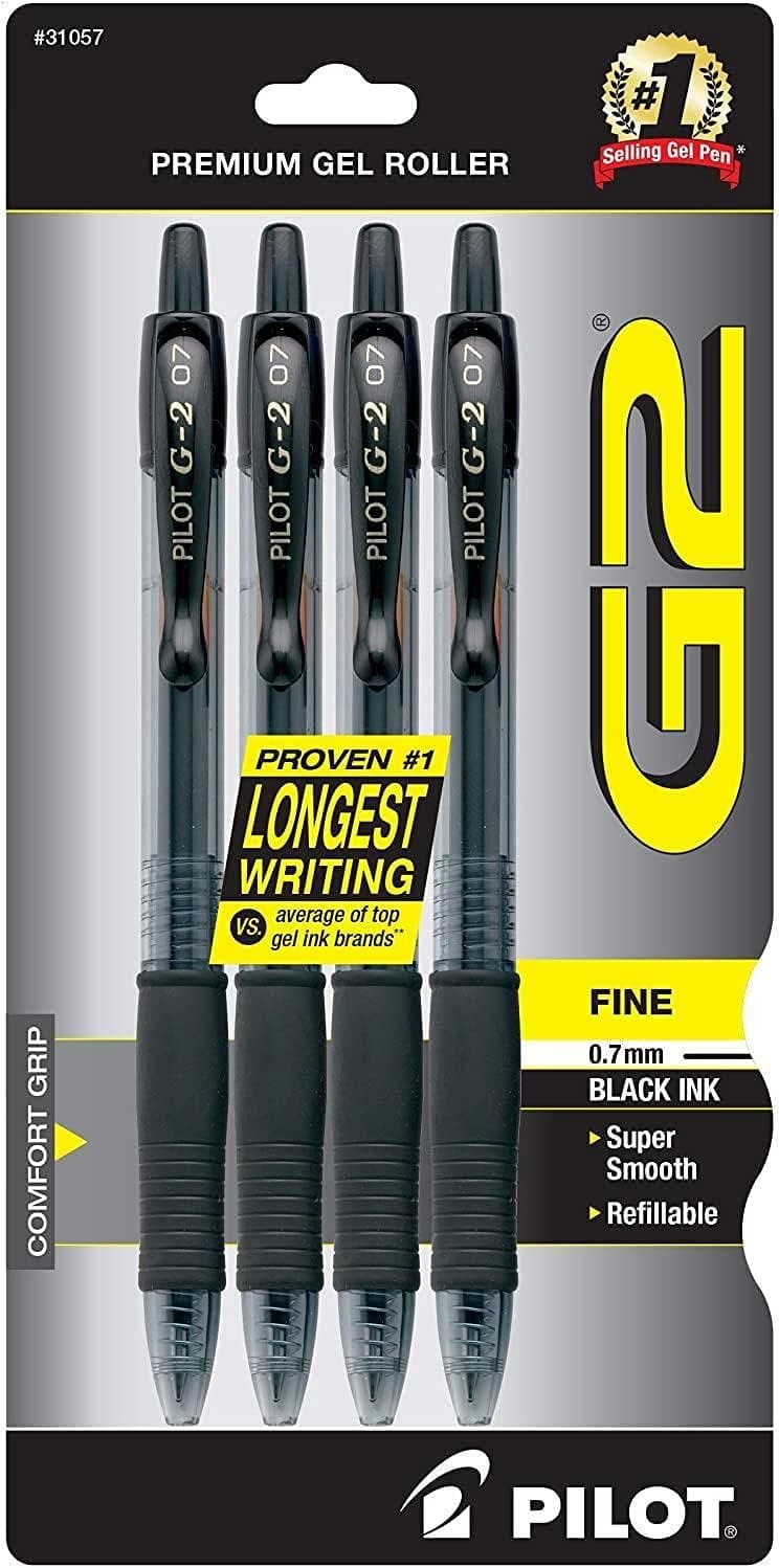 Pilot G2 Premium Gel Roller Pens 0.7, Fine Point Smooth Writing Pens Black, Pack of 4