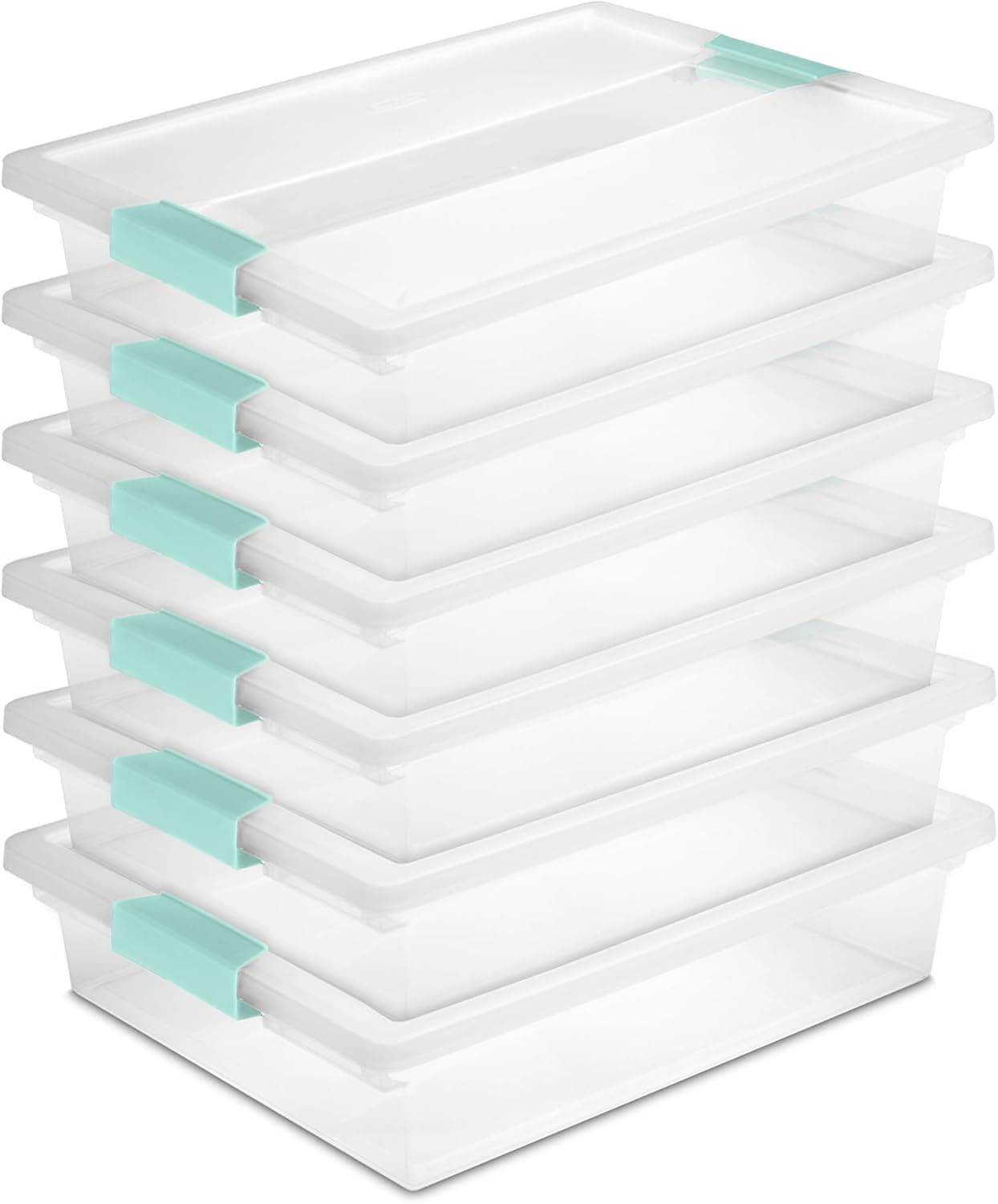Sterilite 6-Pack Clip Box, Stackable Clear Plastic Bins with Latching Lids, Large - Writing, Arts or Crafts Supplies Storage Containers for Home, Office, Classroom and Workshop Organization
