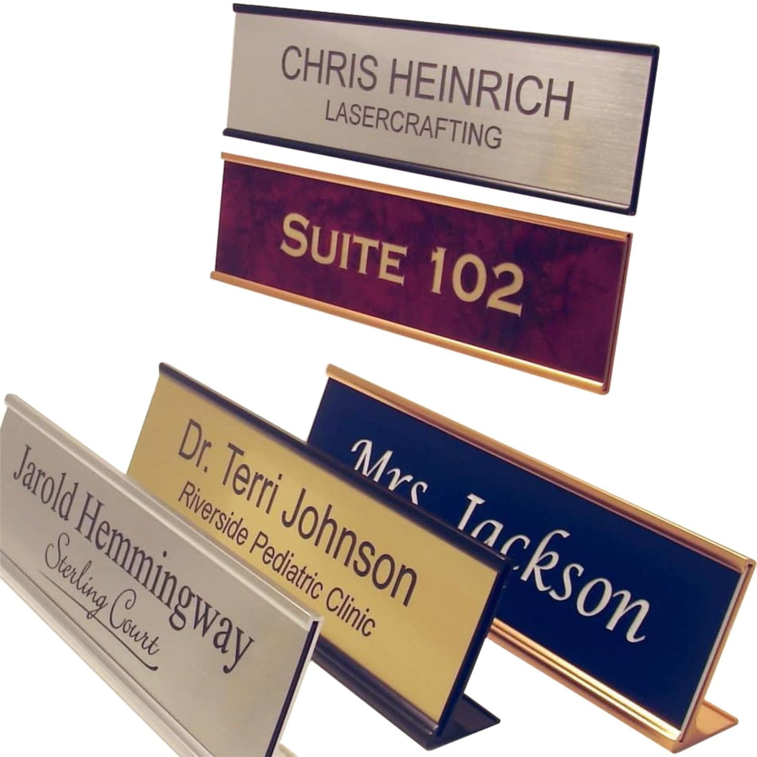 Lasercrafting Personalized Office Name Plate/Name Tag With Wall or Desk Holder - 2x8 2x10 2x12 - CUSTOMIZE. Choose from a variety of colors and fonts to match your style. Great Christmas gift idea.