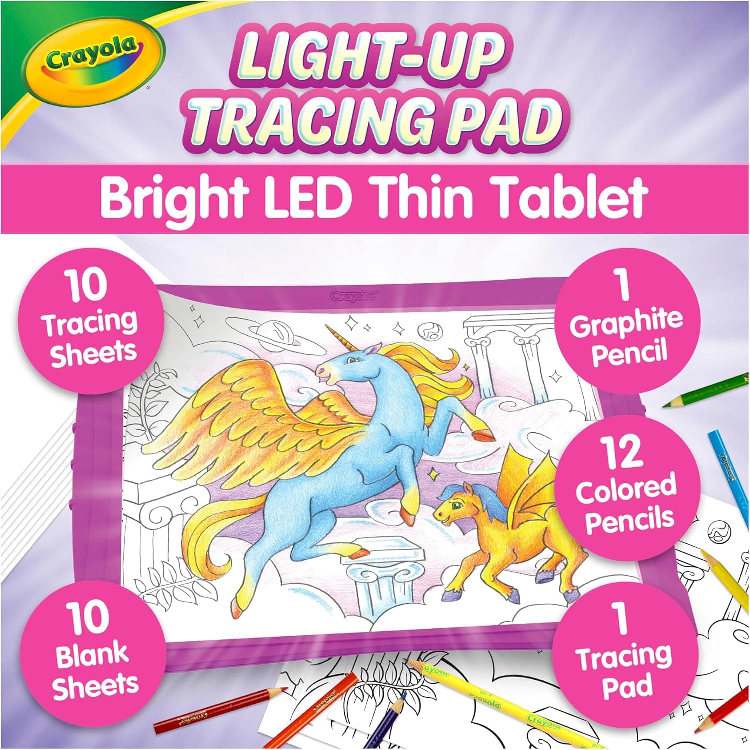 Crayola Light Up Tracing Pad Pink, Best Birthday, Holiday & Christmas Gifts for Girls & Boys, 6, 7, 8 Year Olds, Kids Toys, Light Box Art Kit for Kids [Amazon Exclusive]