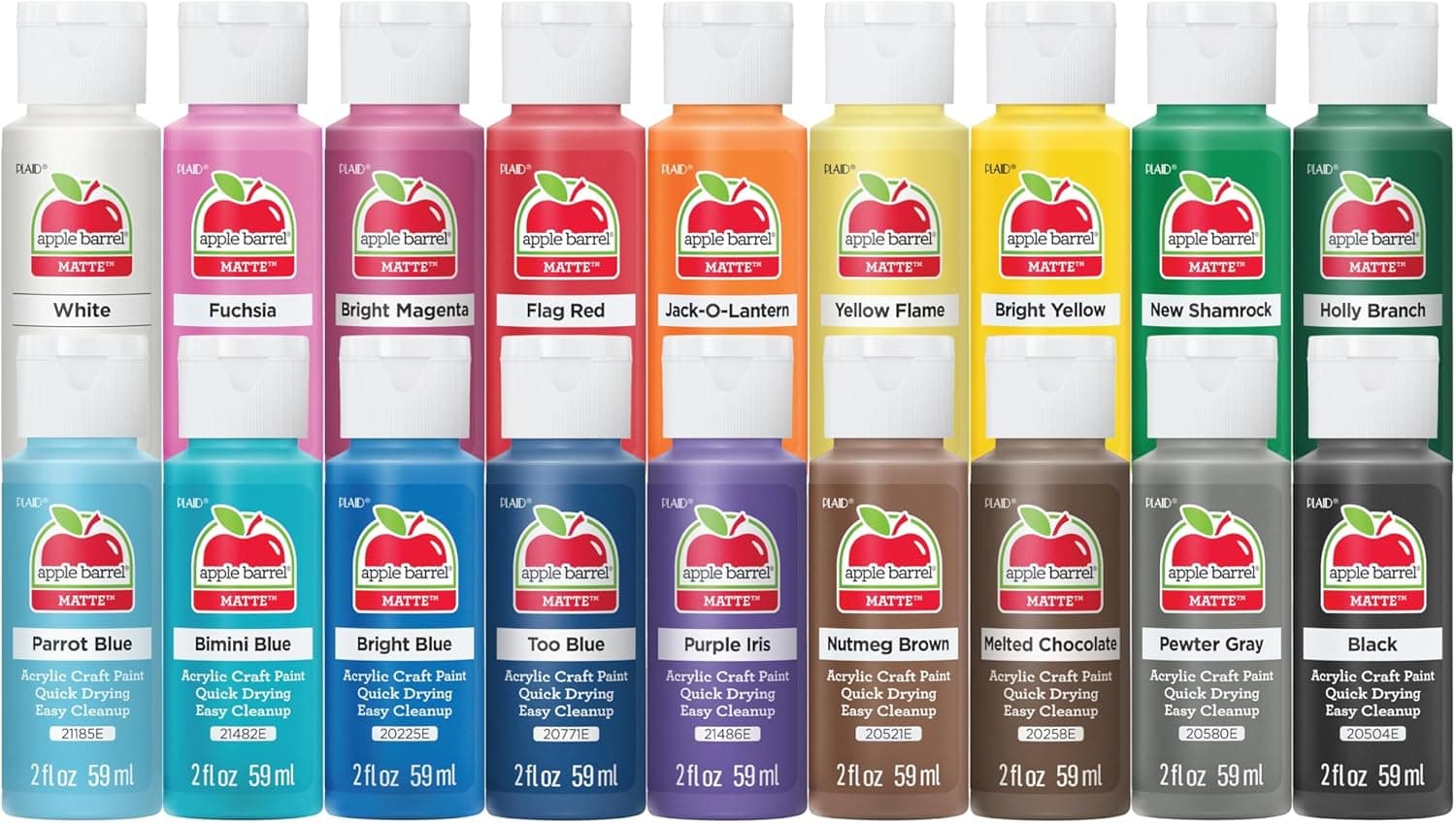 Apple Barrel Acrylic Craft Paint Set, Perfect for Arts & Crafts, 2 fl oz Each, 18 Assorted Matte Colors, 18 Count