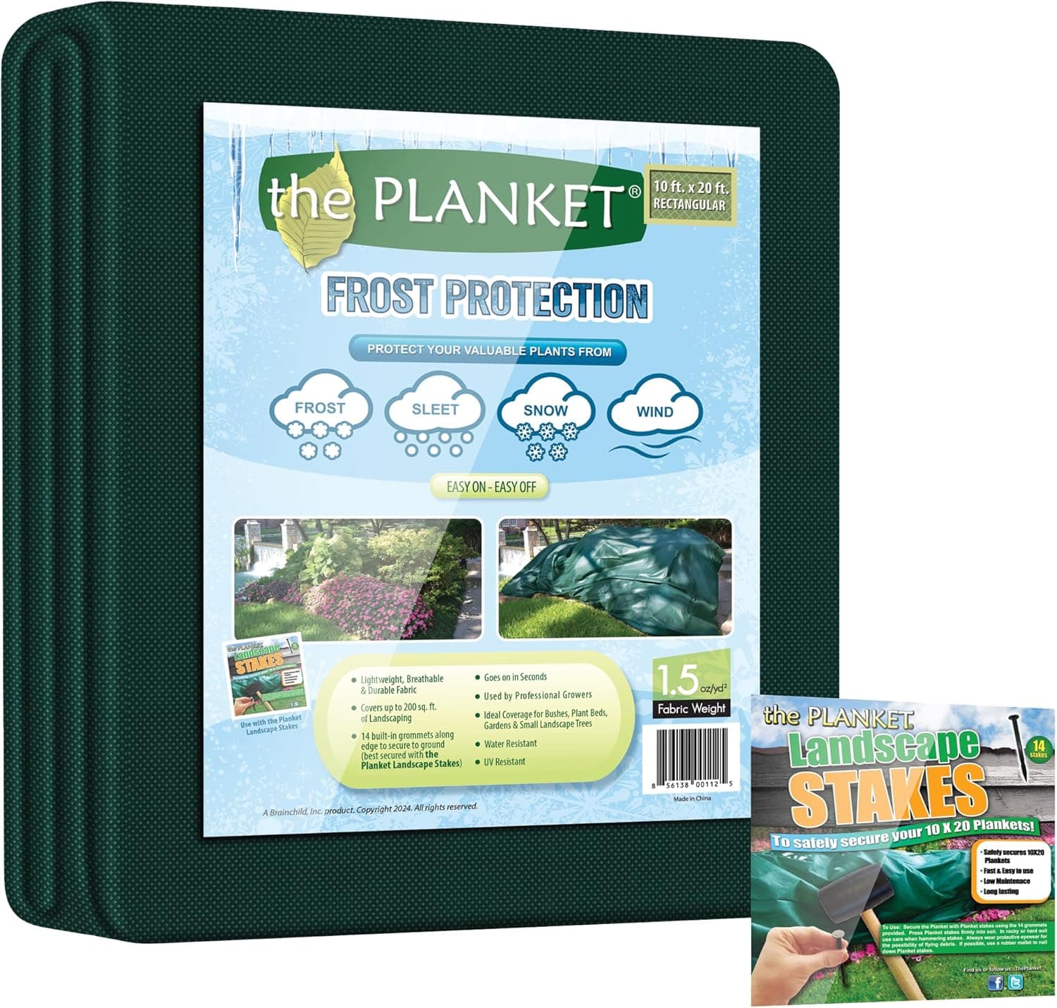 Planket Plant Frost Protection Cover Kit, 10 ft x 20 ft Planket + 14 Landscape Stakes