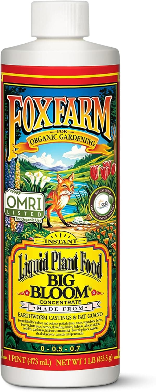 FoxFarm - Big Bloom Plant Food, Liquid Fertilizer Concentrate for Flowers, Fruits, and Vegetables, All Purpose Plant Fertilizer for Indoor & Outdoor Potted Plants, NPK 0-0.5-0.7 (Pint)