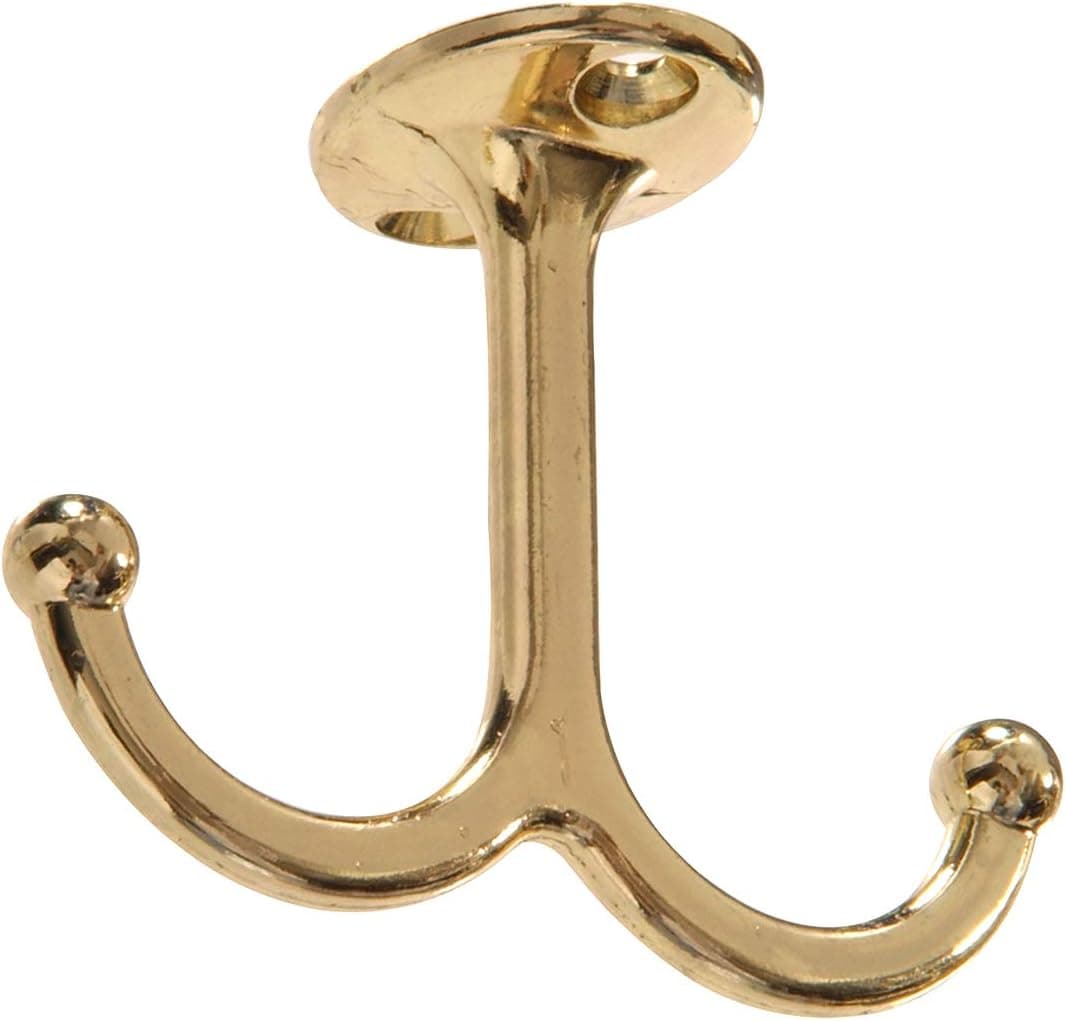 Hardware Essentials 852305 Under Shelf Coat Hook Brass Plated -2 Pack