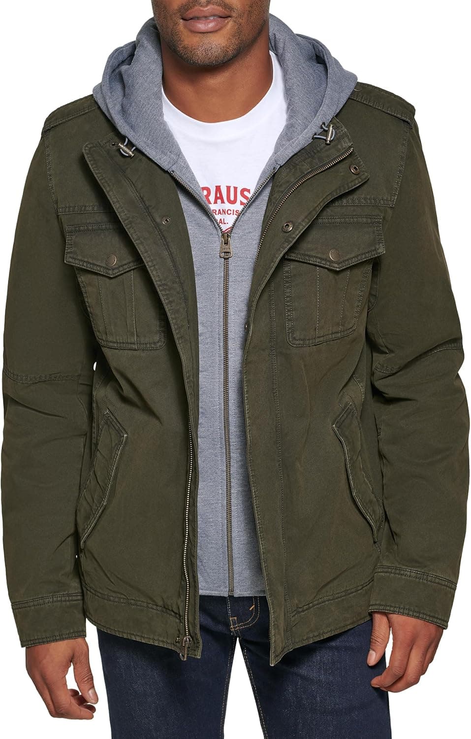 Levi's Men's Washed Cotton Hooded Military Jacket (Regular & Big & Tall Sizes)