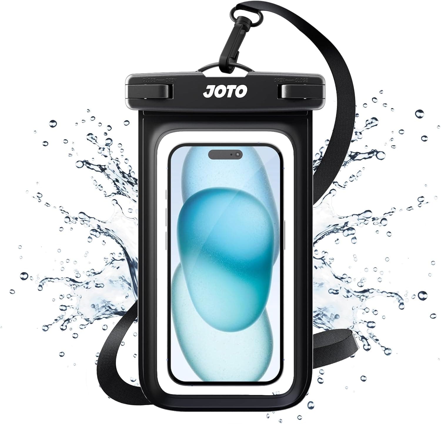 JOTO Up to 7" Universal Waterproof Phone Case for iPhone 17 Air 16 15 14 13 12 11 Plus Pro Max, IPX8 Cellphone Dry Bag XR X SE, Galaxy S23 S22 S21 S20+ S20 S10 Plus Note, Pixel -Black