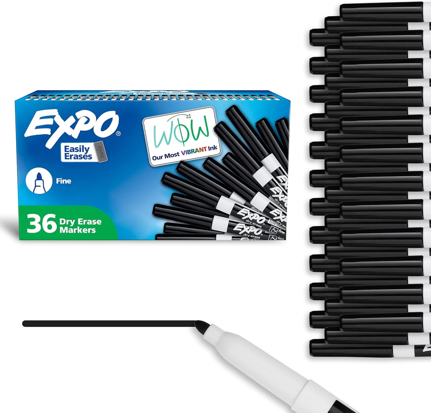 EXPO Dry Erase Markers, Low Odor Ink, Black, Fine Tip, 36 Count - Easily Erases, Ideal for Classroom, Home, Office, Back to School, Teacher Supplies
