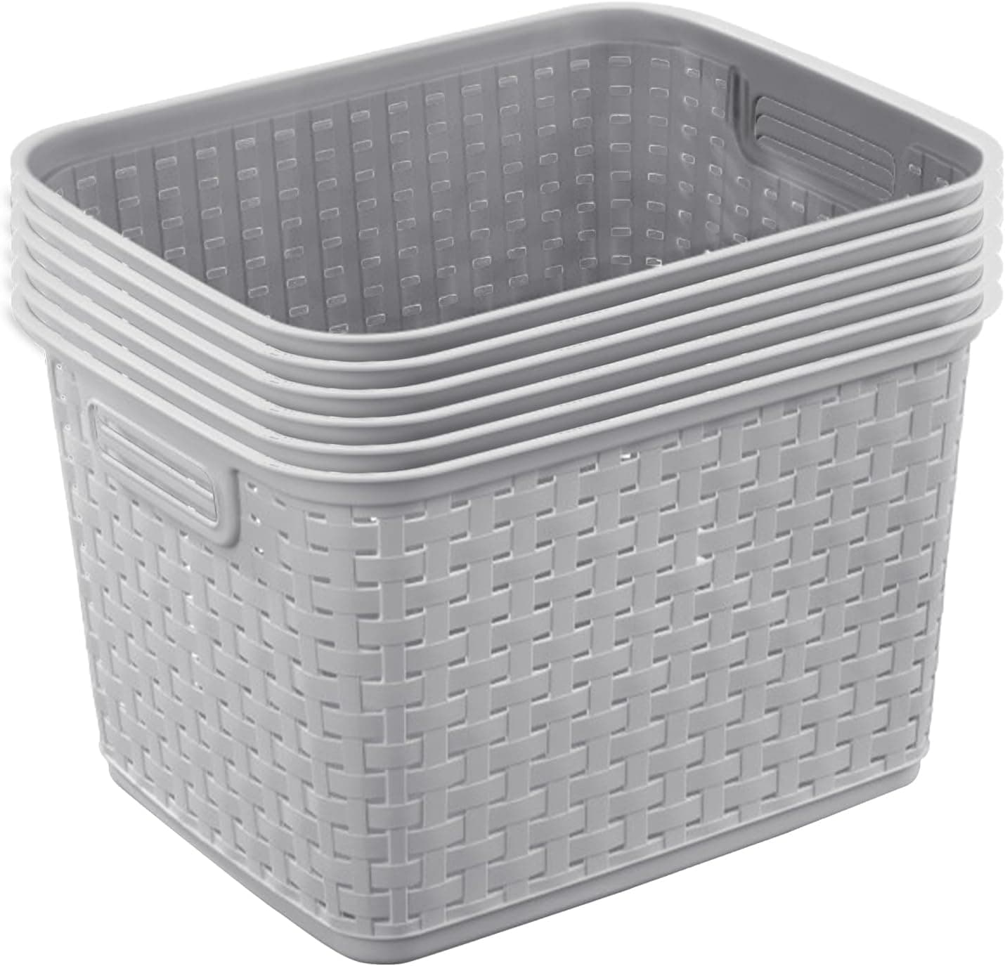 Sterilite 6-Pack Tall Weave Basket, Woven Plastic Storage Baskets for Organization, Cement Gray - Organizing Bin Containers with Handles for Bedroom, Bathroom, Dorm, Laundry Room, and Closet