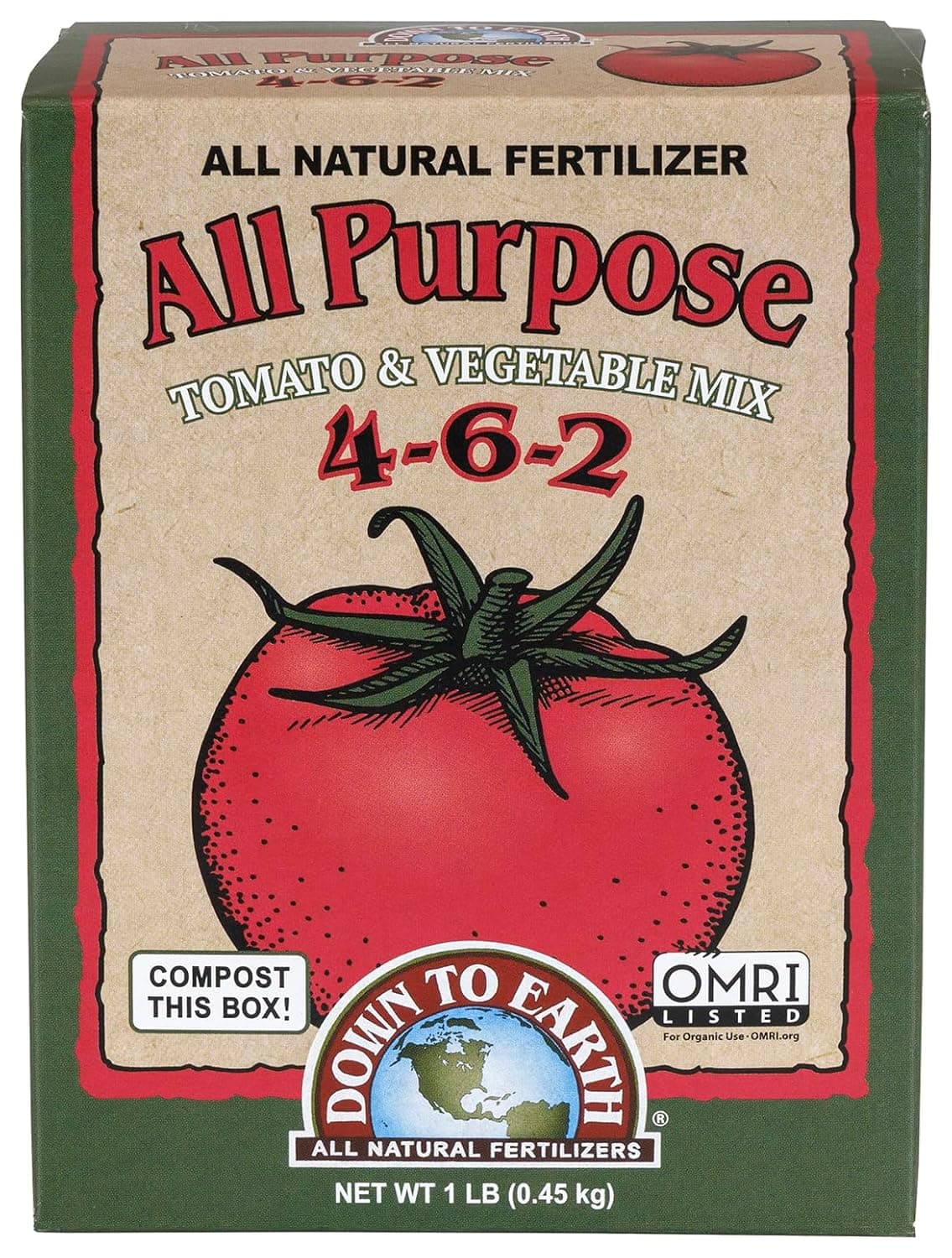 Down To Earth All Natural Fertilizers Organic All Purpose Tomato & Vegetable Mix - Plant Food for Tomatoes, Peppers, Herbs and Flowers 4-6-2, 1 lb