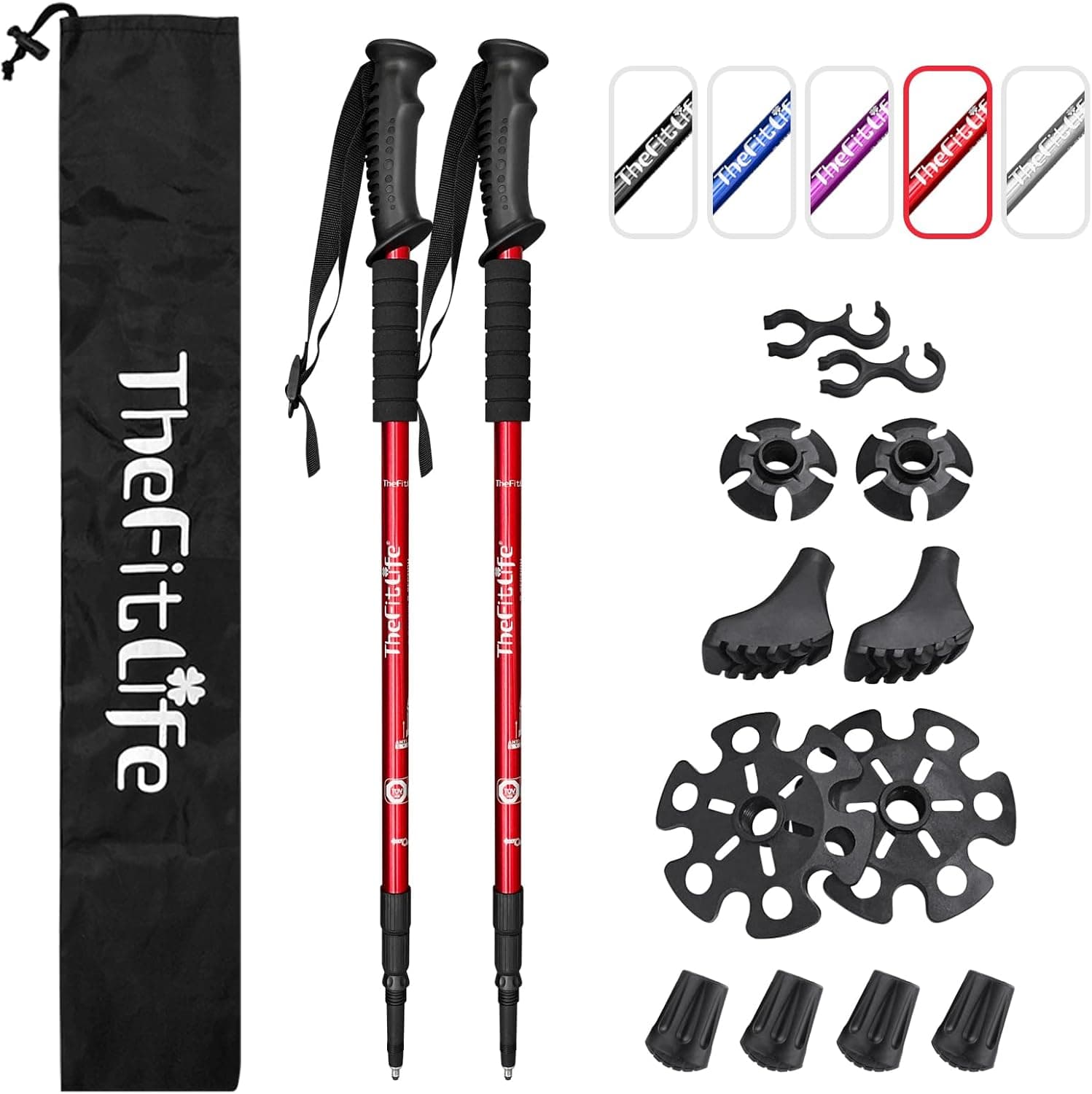 TheFitLife Nordic Walking Trekking Poles - 2 Sticks with Anti-Shock and Quick Lock System, Telescopic, Collapsible, Ultralight for Hiking, Camping, Mountaining, Backpacking, Walking, Trekking