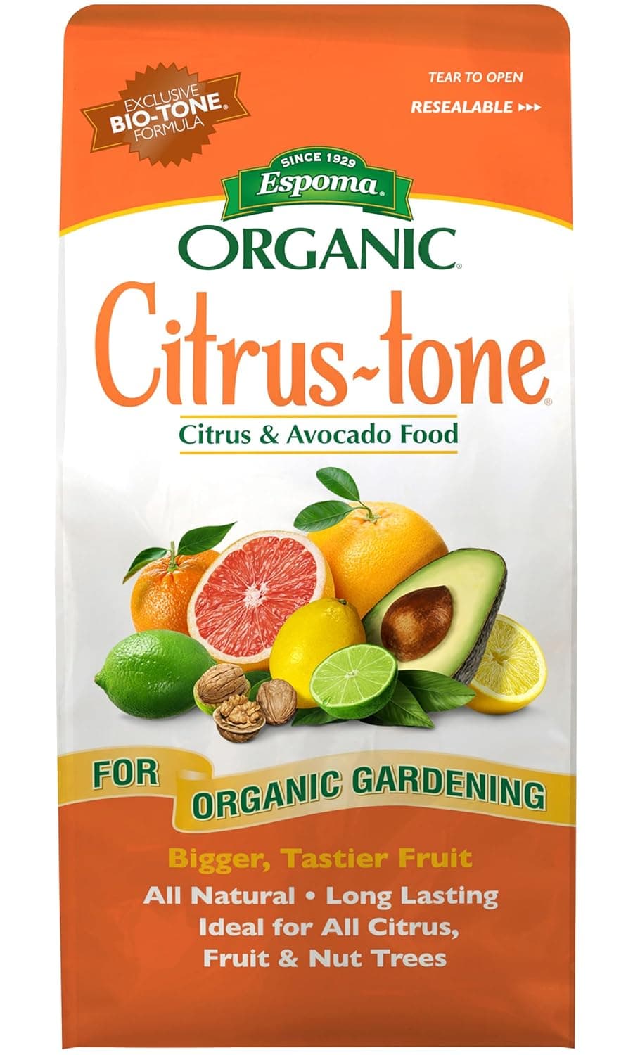Espoma Organic Citrus-Tone 5-2-6 Natural & Organic Fertilizer and Plant Food for All Citrus, Fruit, Nut & Avocado Trees; 4 lb. Bag. Promotes Vigorous Growth & Abundant Fruit
