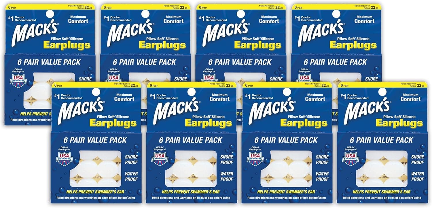 Mack's Pillow Soft Silicone Earplugs - 6 Pair (Pack of 8), Value Pack – The Original Moldable Silicone Putty Ear Plugs for Sleeping, Snoring, Swimming, Travel, Concerts and Studying