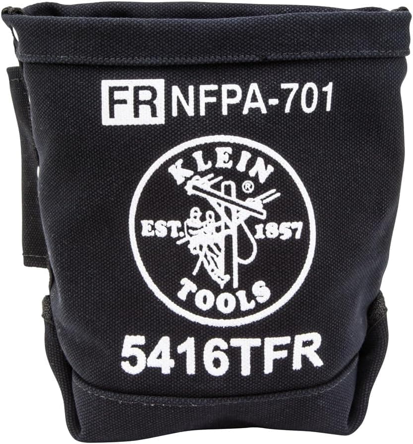 Klein Tools 5416TFR Tool Bag, Flame Resistant Canvas Bag for Bolt Storage with Double Reinforced Bottom and Tunnel Connect, 5 x 10 x 9-Inch