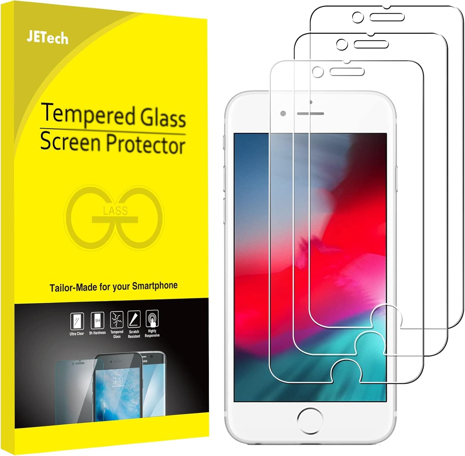 JETech 3-Pack Screen Protector for iPhone SE 3/2 (2022/2020 Edition), iPhone 8, iPhone 7, iPhone 6s, and iPhone 6, Tempered Glass Film, 4.7-Inch