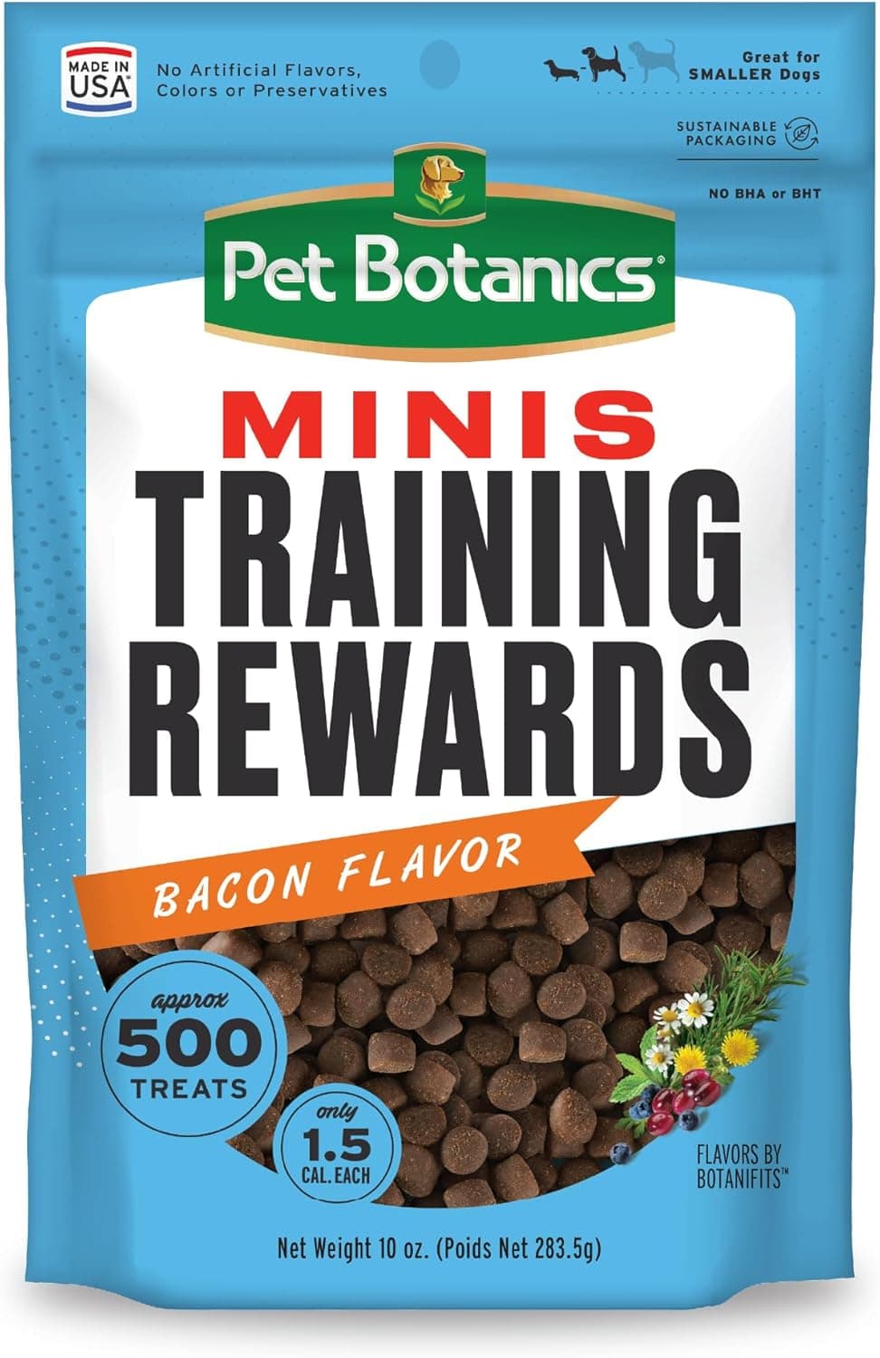 Pet Botanics 10 oz. Pouch Training Rewards Mini Soft & Chewy, Bacon Flavor, with 500 Treats Per Bag, The Choice of Top Trainers