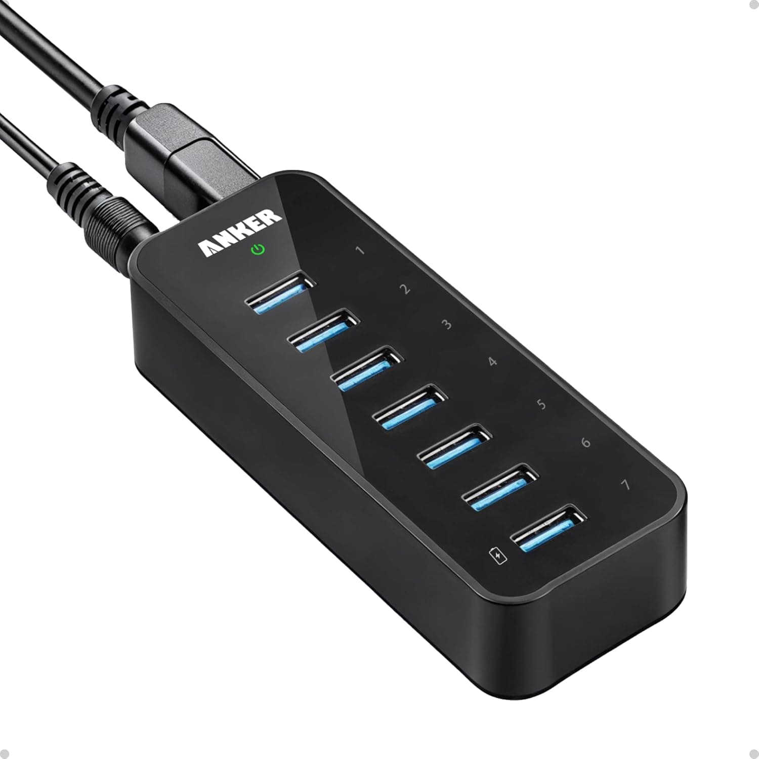 Anker Powered USB Hub for Laptop, 7 Ports USB 3.0 Data Hub, with 36W Power Adapter and BC 1.2 Charging Port for iPhone 7/6s Plus, iPad Air 2, Galaxy S Series, Note Series, Mac, PC, USB-Flash Drives