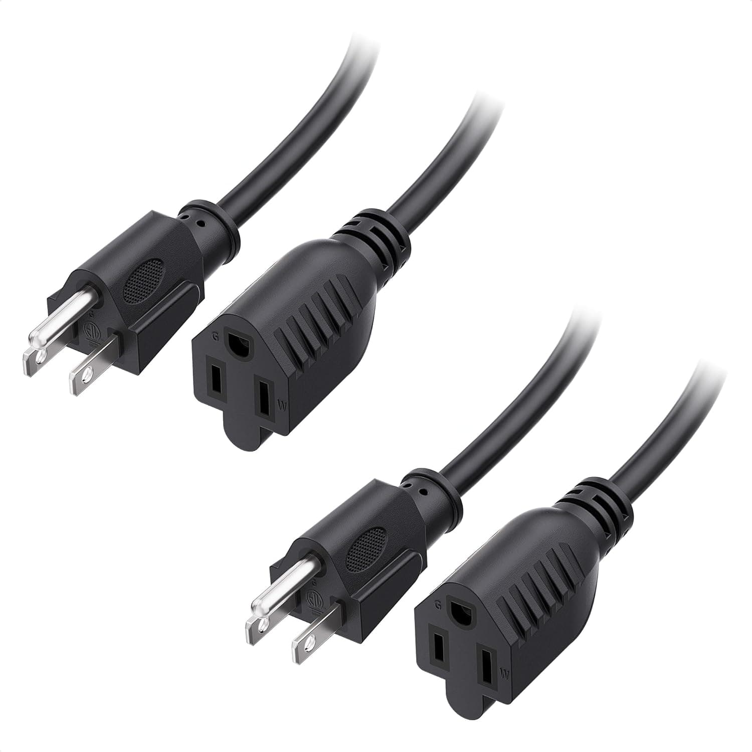 [ETL Listed] Cable Matters 2-Pack 16 AWG Heavy Duty 13A Power Extension Cord - 10ft, 3 Prong Power Cord Extension, NEMA 5-15P to NEMA 5-15R, Black