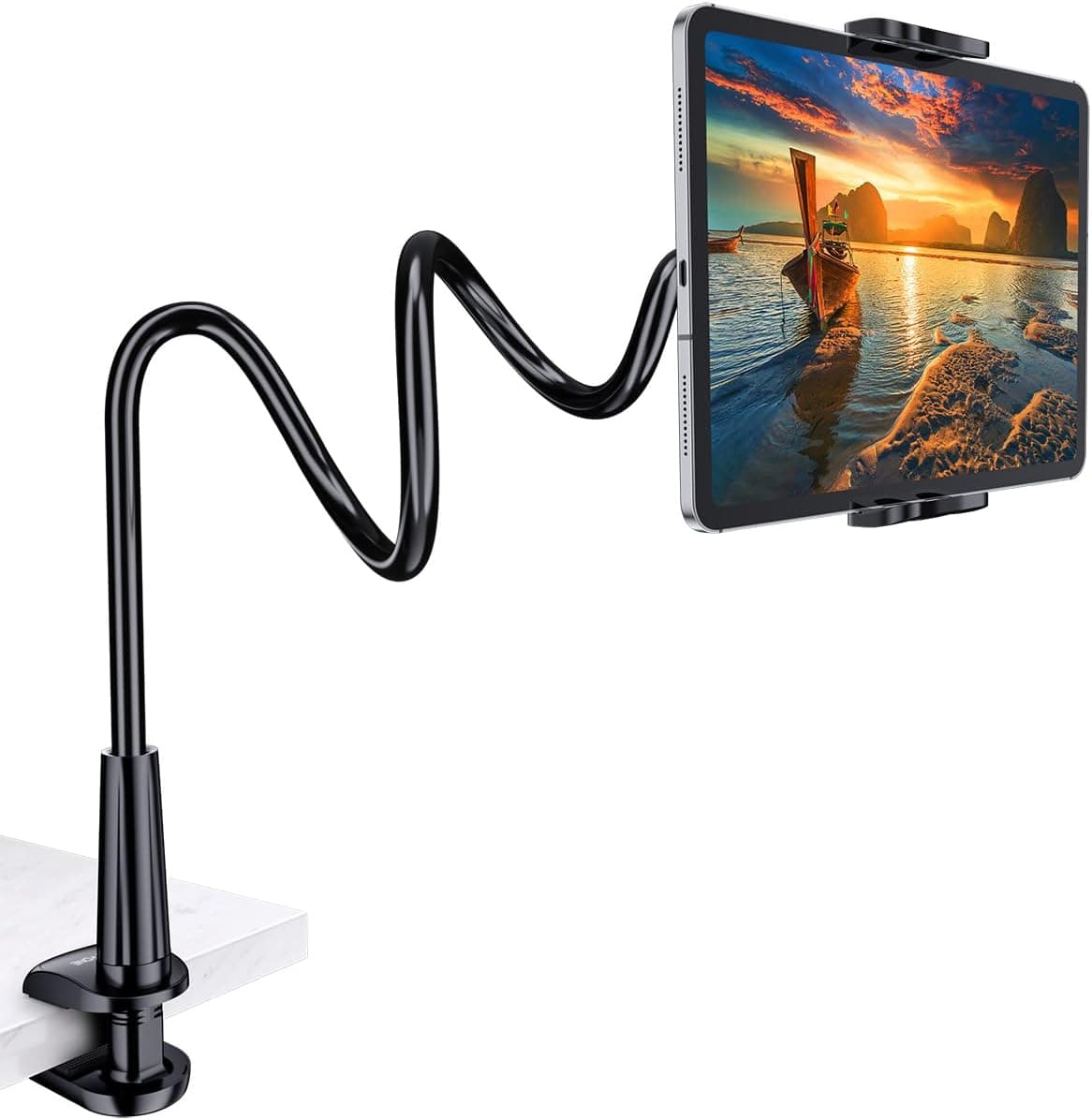 Tryone Gooseneck Tablet Holder Stand for Bed Adjustable Flexible Arm Tablets Mount Clamp on Table Compatible with iPad Air Mini | Galaxy Tabs | Kindle Fire | Switch or Other 4.7-10.5" Devices