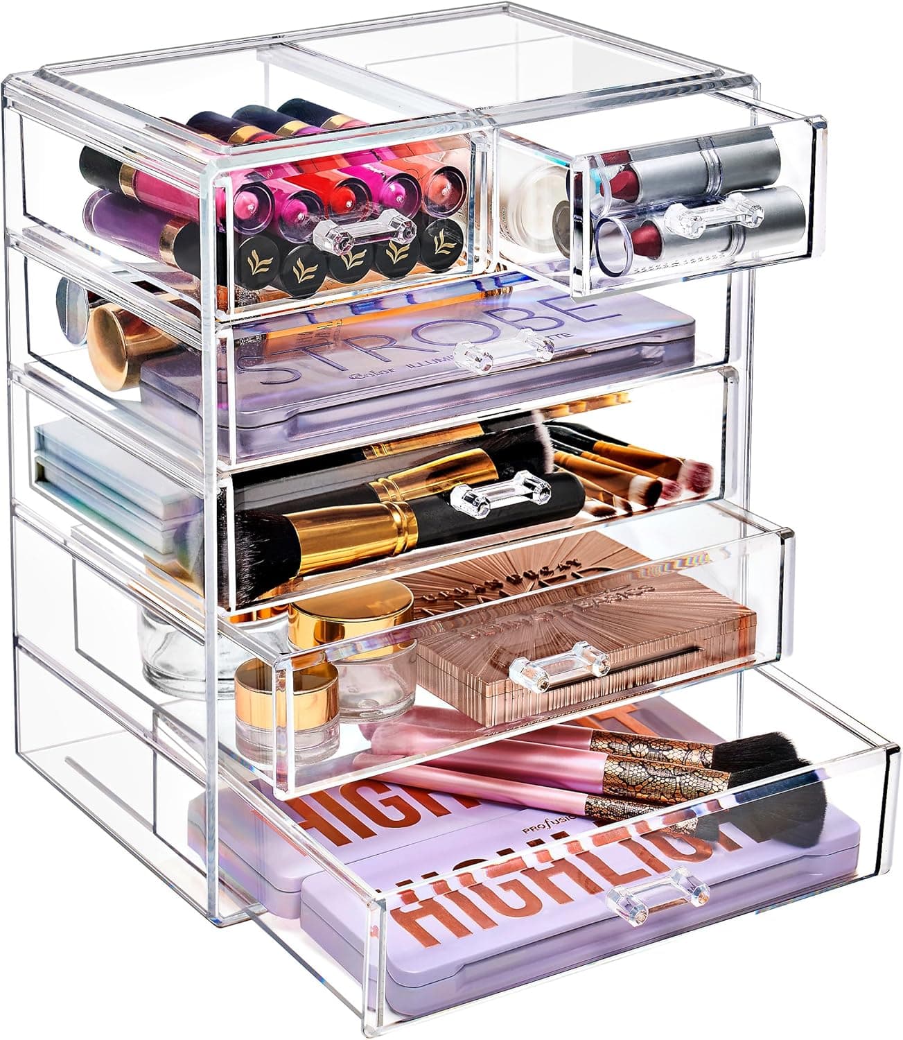 Sorbus Acrylic Makeup Organizer Set, 6-Drawer Vanity & Countertop Cosmetic Storage with Small & Wide Drawers, Clear Makeup Storage for Brushes, Lipsticks, Jewelry – Holiday Gift for Women & Teens