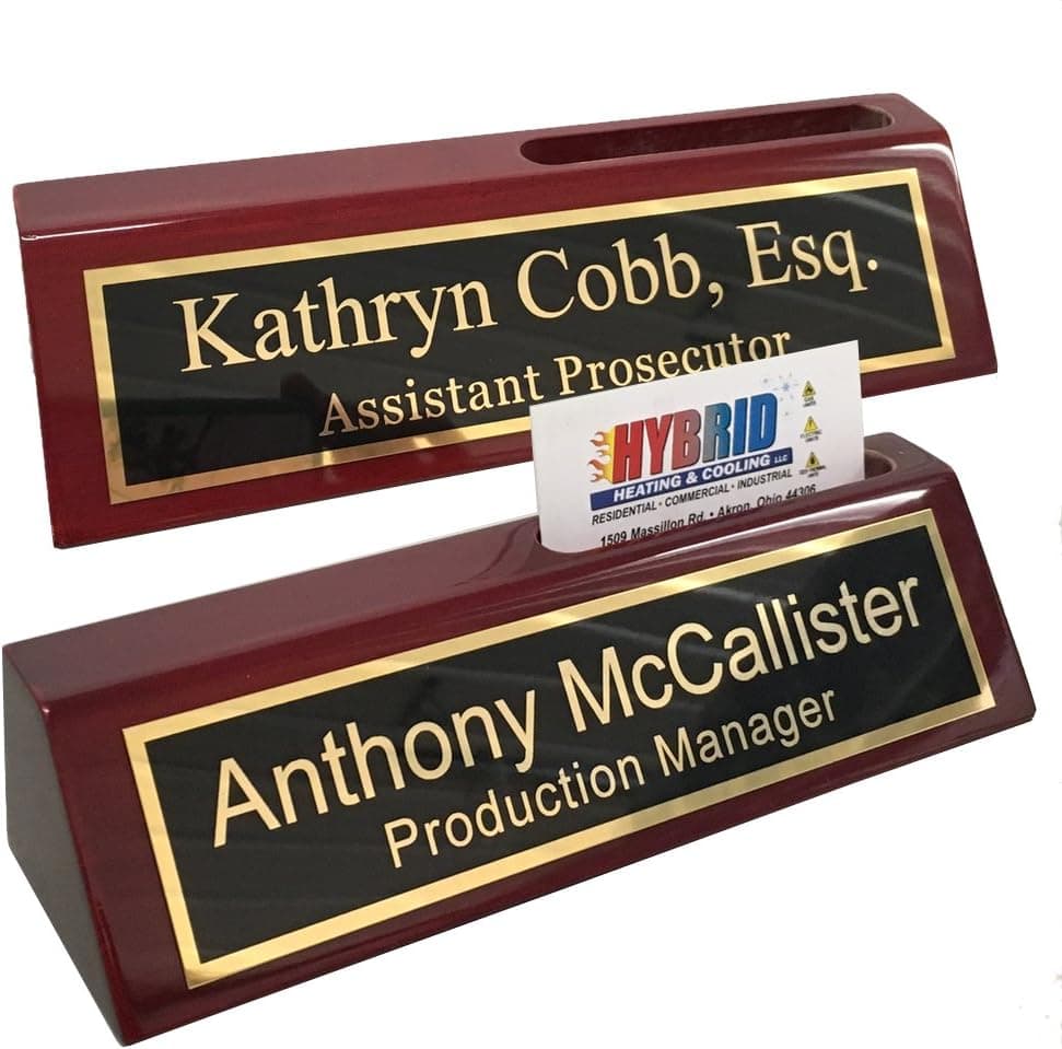 Name Plate for Desk Engraved in USA by Griffco Supply | Desk Name Plate Personalized Plaque with Business Card Holder