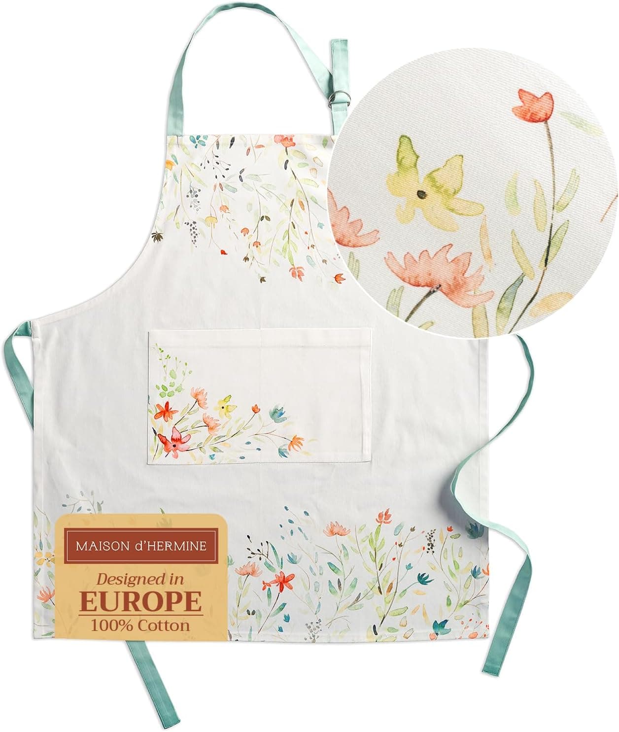 Maison d' Hermine 100% Cotton Apron for women with Pocket Kitchen Chef Apron for Men Cooking Gardening Server Waitress