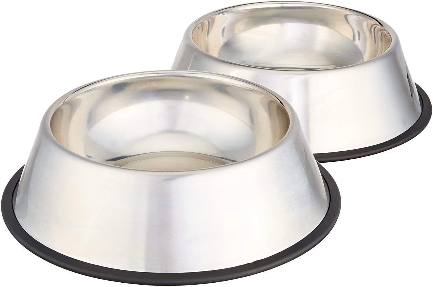 Amazon Basics Stainless Steel Non-Skid Pet Dog Water And Food Bowl, 2-Pack (10 x 2.8 Inches), Each Holds Up to 38oz