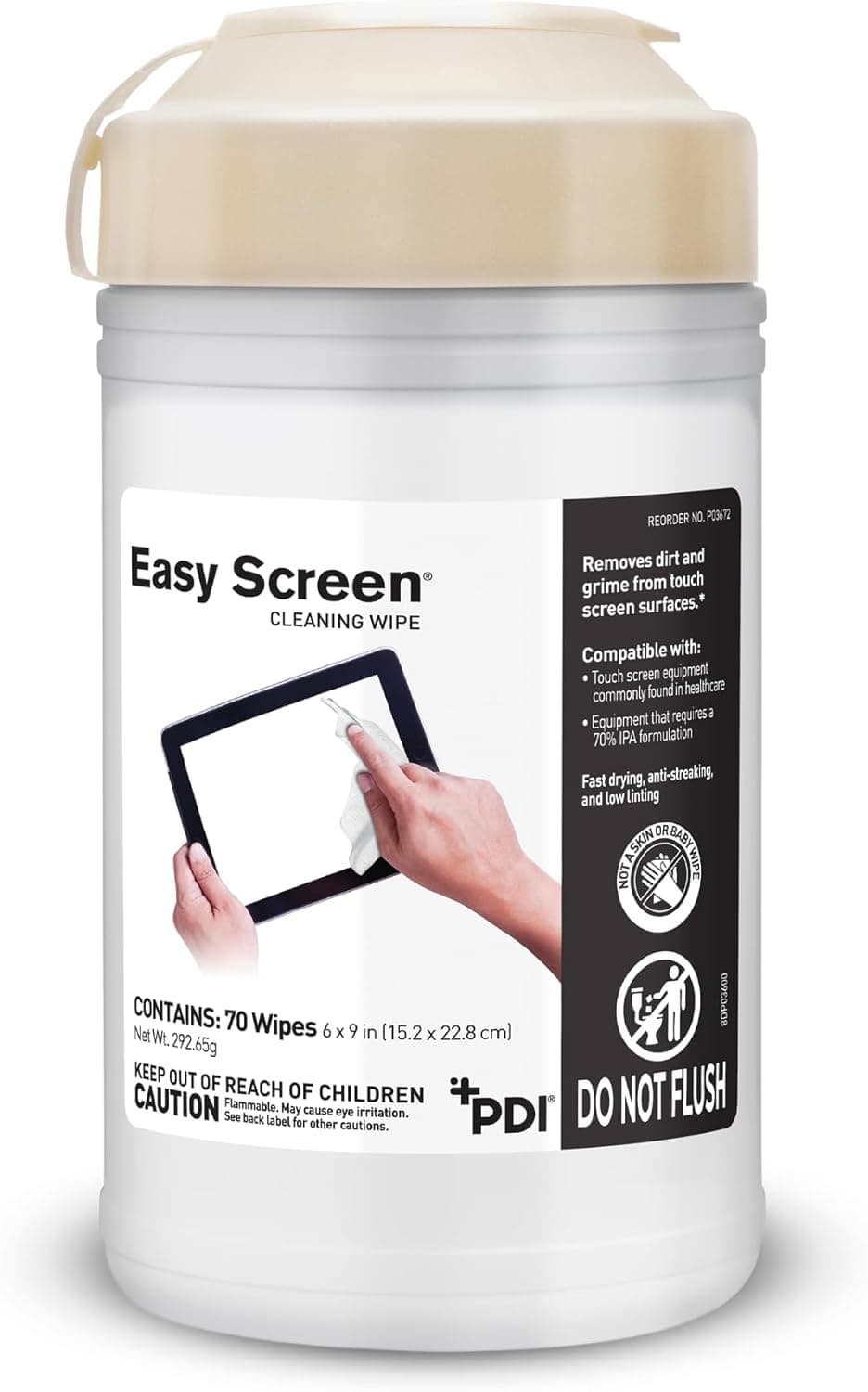 Easy Screen Cleaning Wipes, Electronic Screen Cleaning, Laptops, Monitors, Phone, Tablet, TV Screen Cleaning Wipe, 70 Wipes per Canister, Large 9"x 6" Durable Wipe