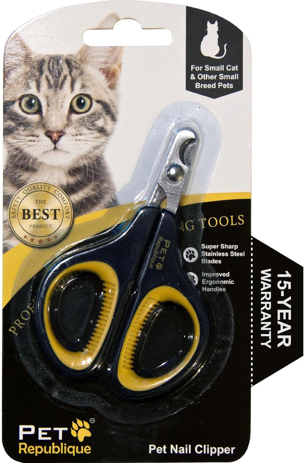 Cat Nail Clippers by Pet Republique – Professional Stainless-Steel Nail Clipper for Cats, Kittens, Hamster, Rabbits, Birds, & Small Breed Animals Claw Trimmer (Black+Yellow)