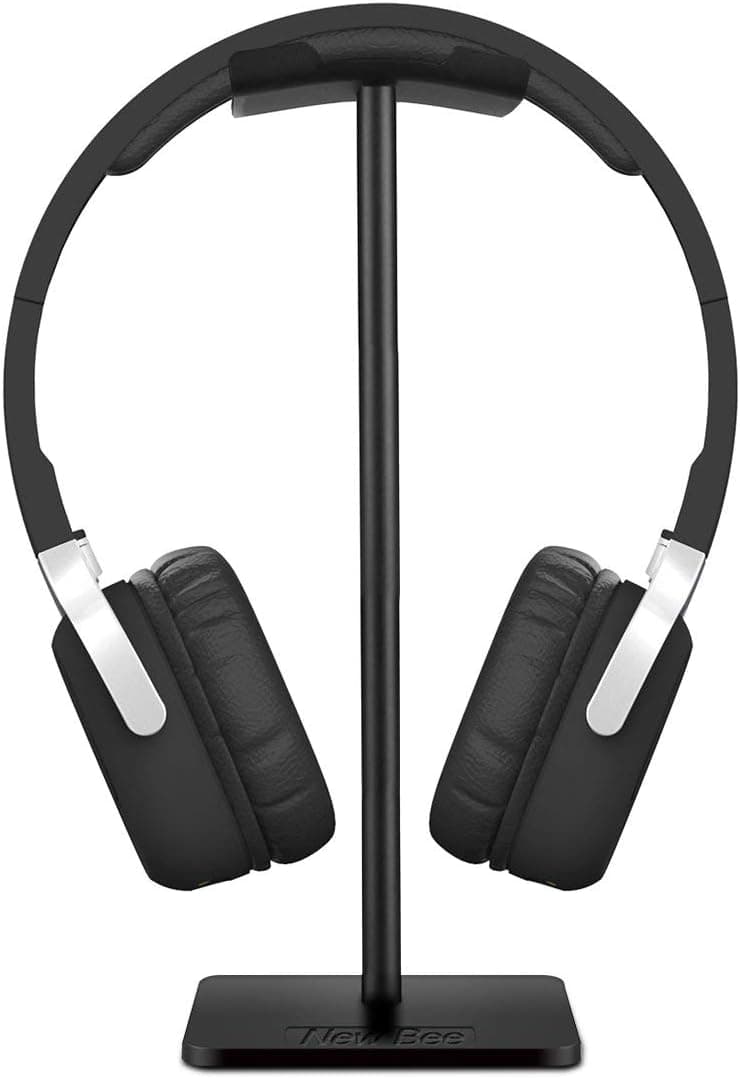 New bee Headphone Stand Headset Holder Earphone Stand with Aluminum Supporting Bar Flexible Headrest ABS Solid Base for All Headphones Size (Black)